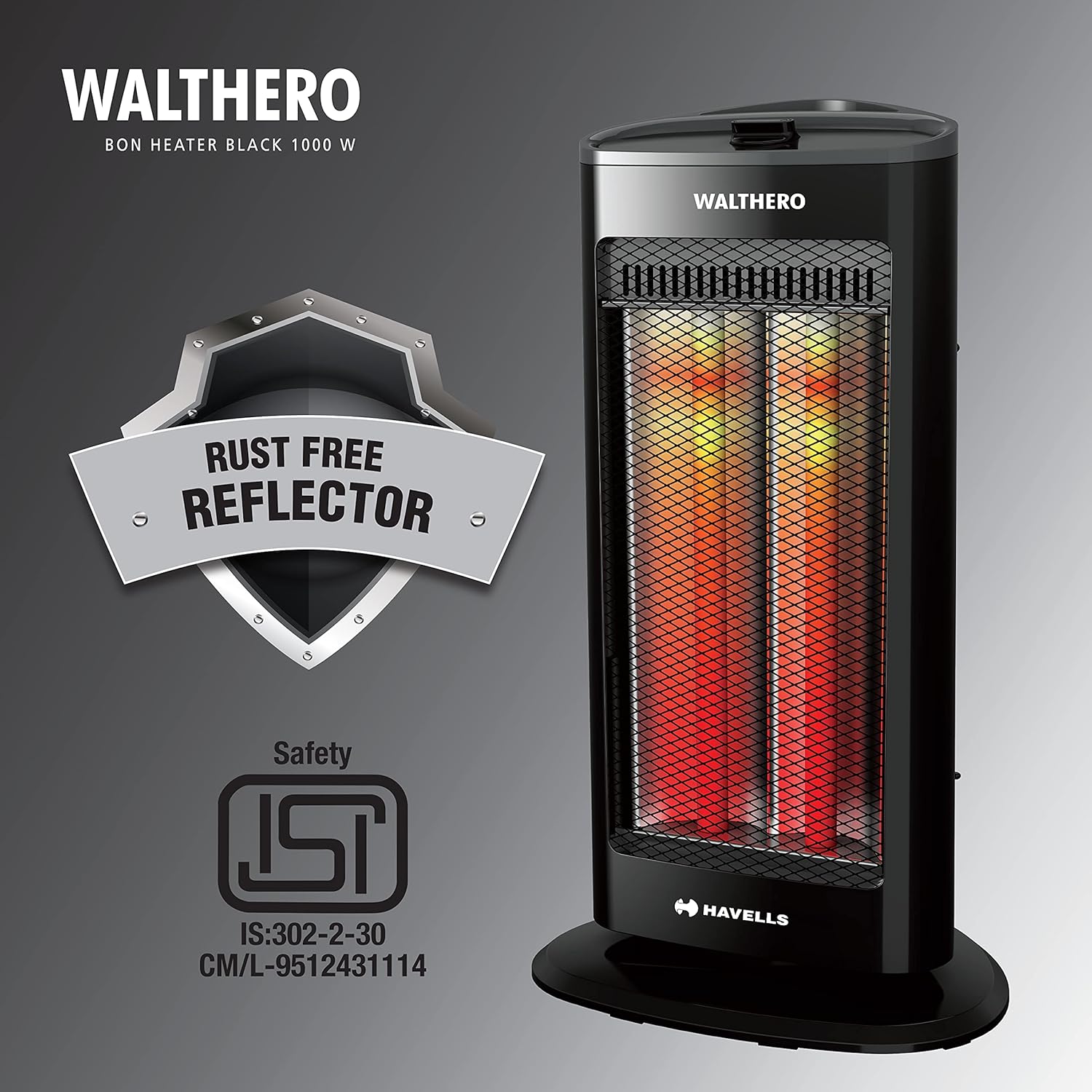 Havells Walthero 1000 Watt Carbon Heater (Black) Mahajan Electronics Online