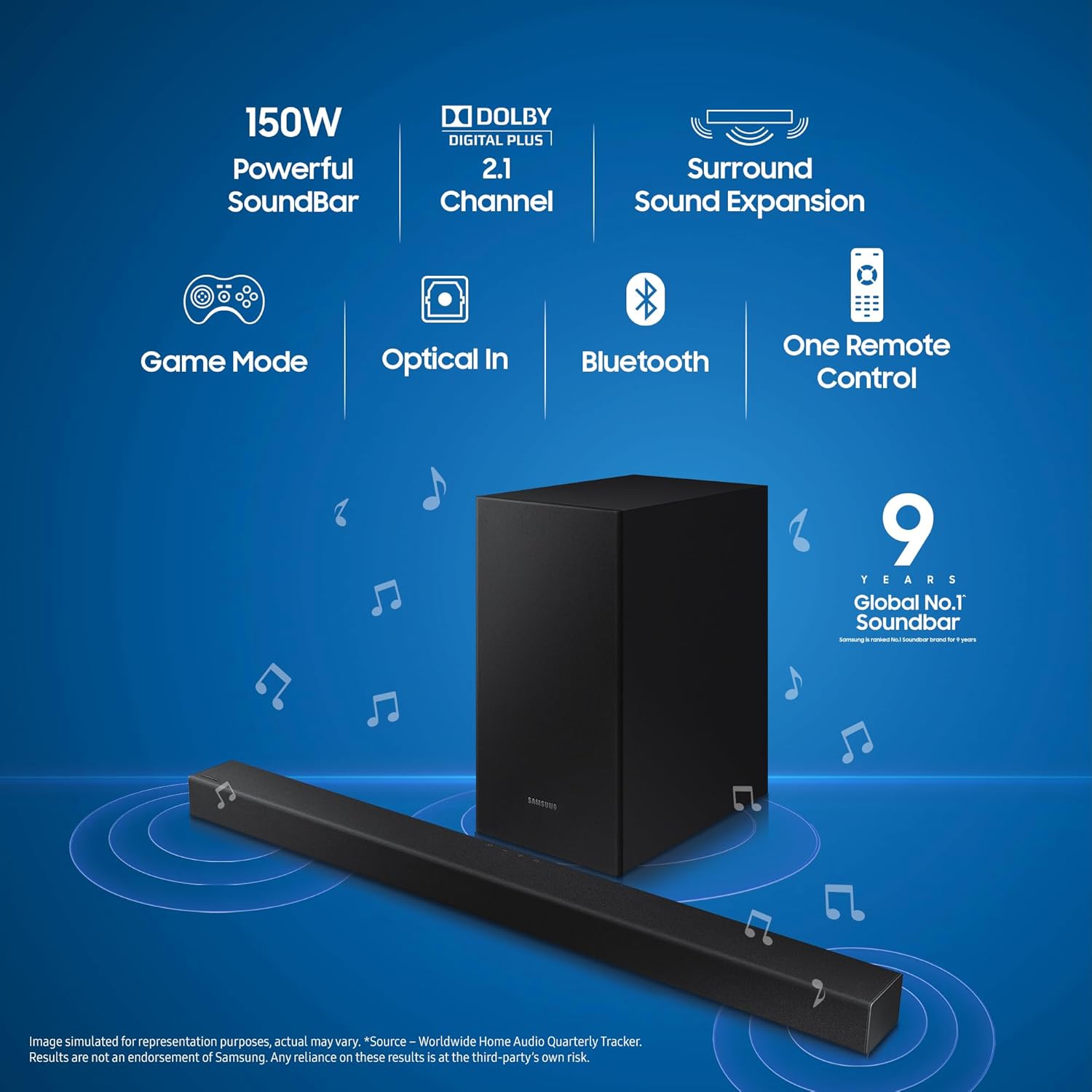 Samsung HW-T42E/XL 150 W Dolby Digital Bluetooth Soundbar ( Black, 2.1 Channel) Mahajan Eelctronics Online