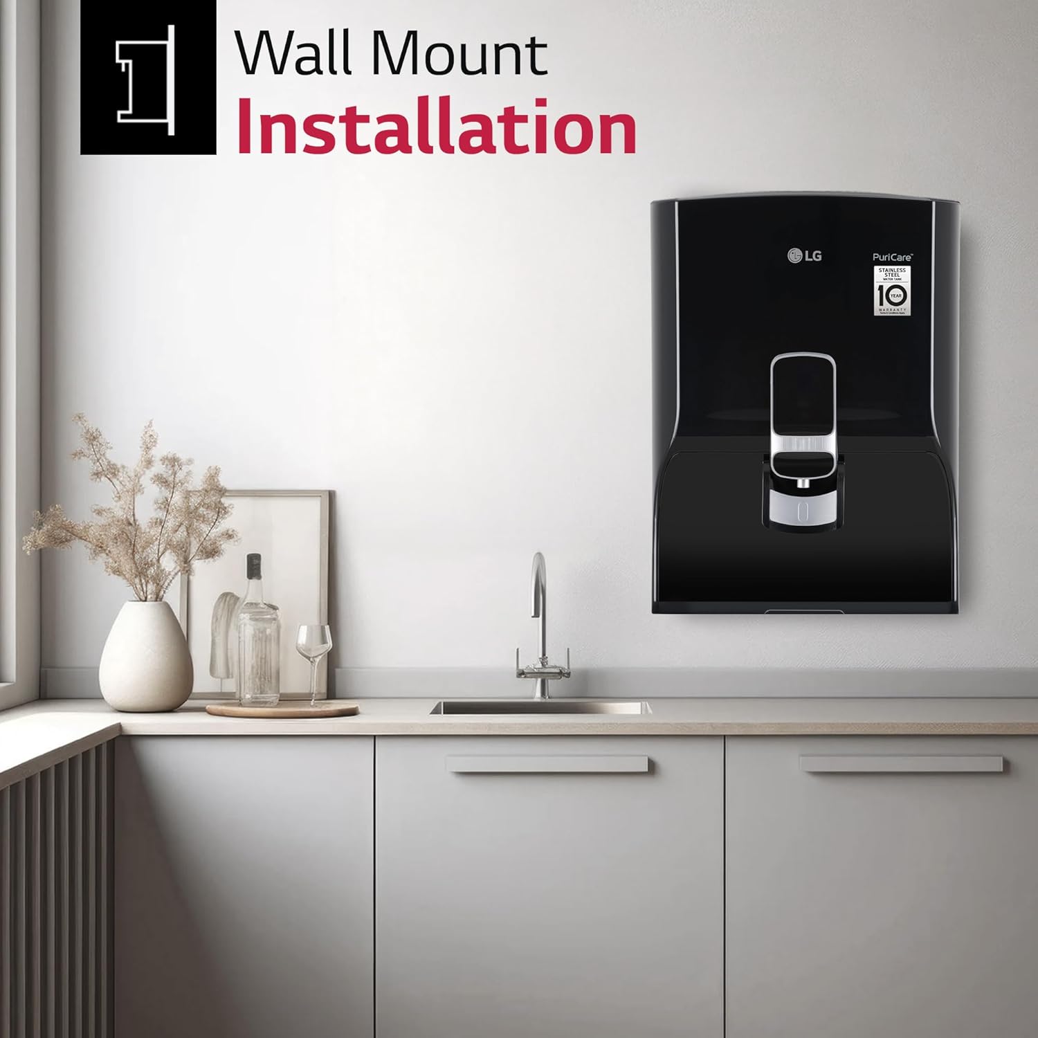 LG WW132NF RO Water Purifier | 8L Storage Airtight Stainless Steel Tank | Multi Stage Filtration | Wall Mount | Suitable for all Water Sources, Black Mahajan Electronics Online