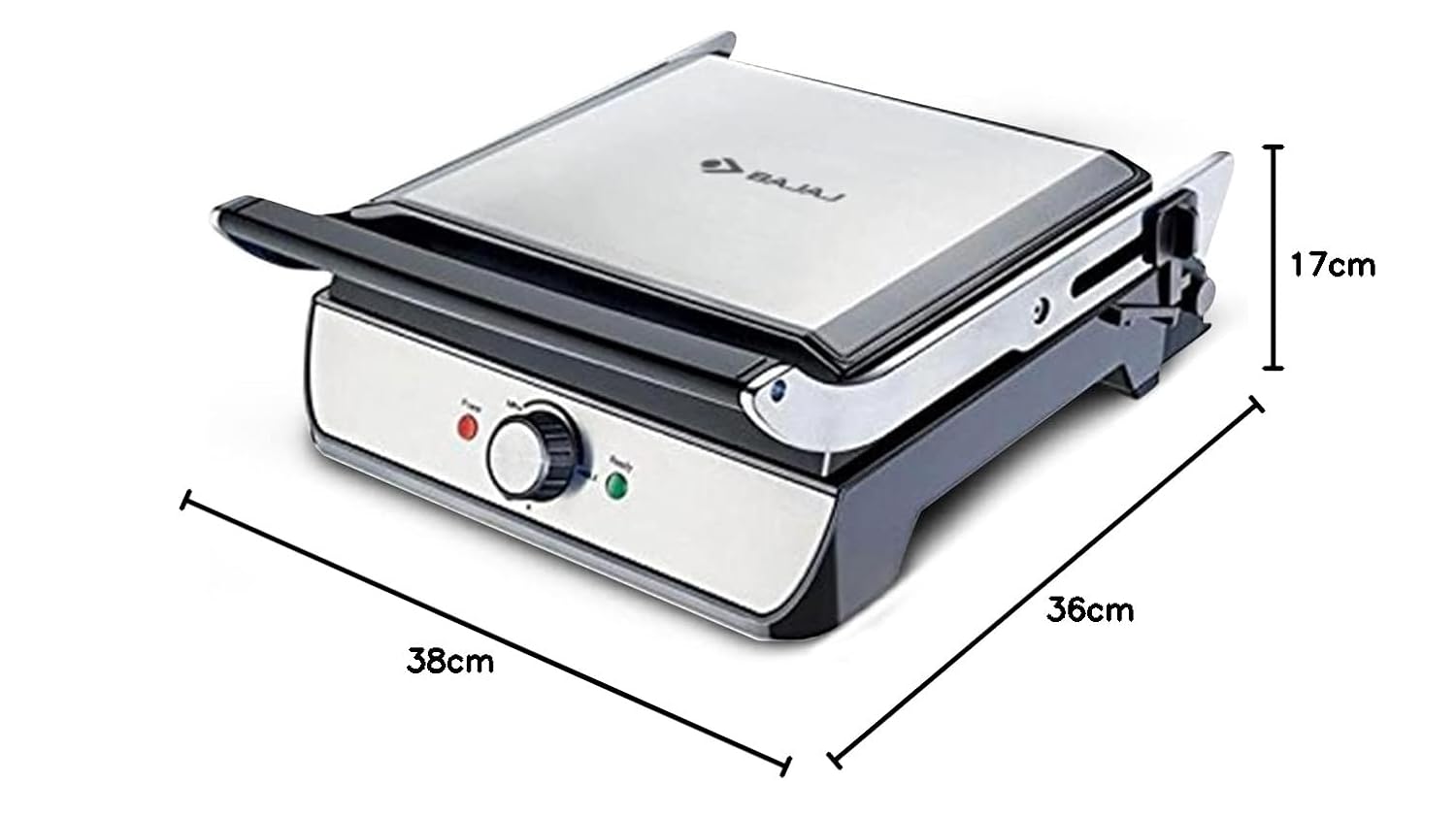 Bajaj Majesty Grill Ultra 2000W 4-Slice Grill Sandwich Maker | 180° Open Grill | Adjustable Hinge & Temperature Control | Non-Stick Coated Plate | Drip Oil Collector | 2-Yr Warranty by Bajaj | Black Mahajan Electronics Online