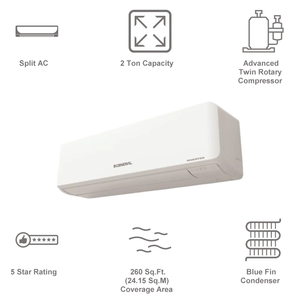 O’General ASGG24KJTA-B 2 Ton 4 Star Inverter Split AC (Hot & Cold, Copper Condenser, R32, Hyper Tropical Rotary Compressor, 10-Year Warranty)