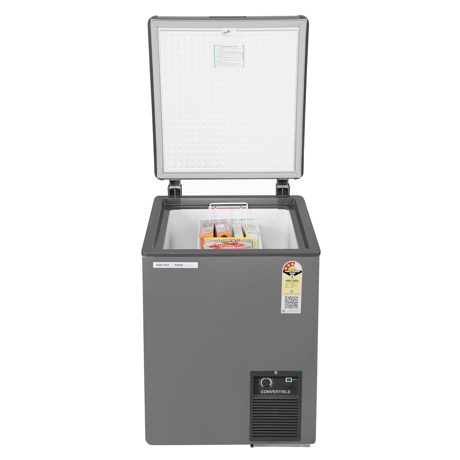 Voltas CVF120SA3-P-PL 114 Litres Convertible Deep Freezer (Grey) – 3 Star, Single Door, Hard Top, R600a Refrigerant Mahajan Electronics Online