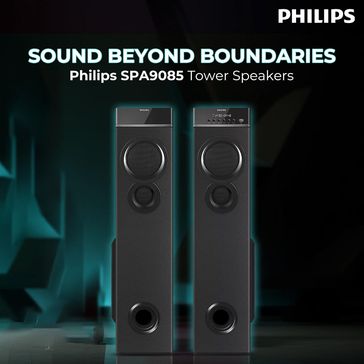 PHILIPS Audio SPA9085 2.0CH 100W Multimedia Tower Speakers with Wireless Microphone,Multi-Connectivity Option with Supporting USB, AUX, FM,Mic & Thumping Bass with Karaoke(Black) Philips