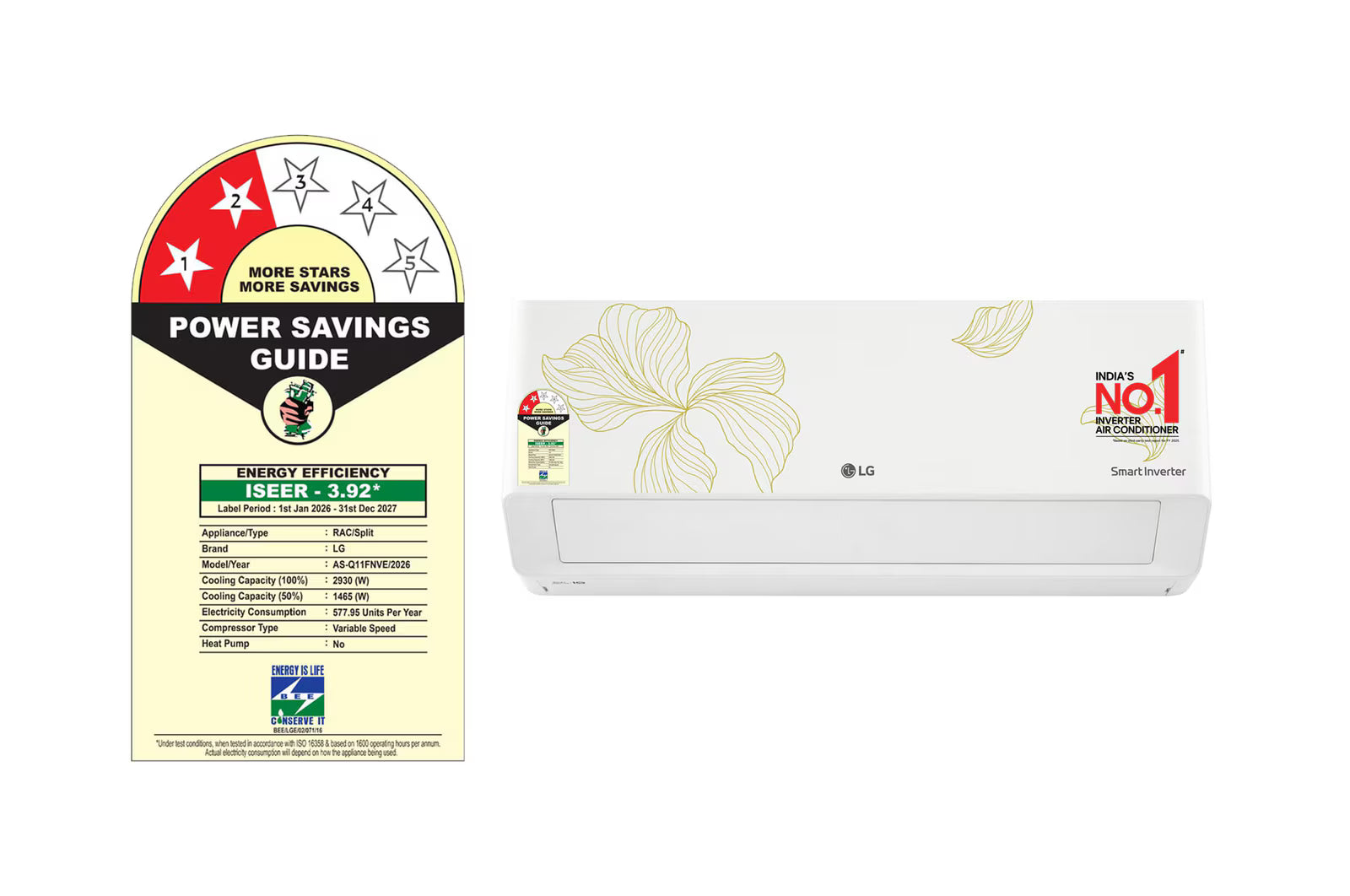 LG AS-NQ11FNVE 2 Star (0.8) Inverter Split AC, Auto Clean, Gold Fin+, Diet Mode+, Viraat Mode, 2.9kW, 2026 Model LG