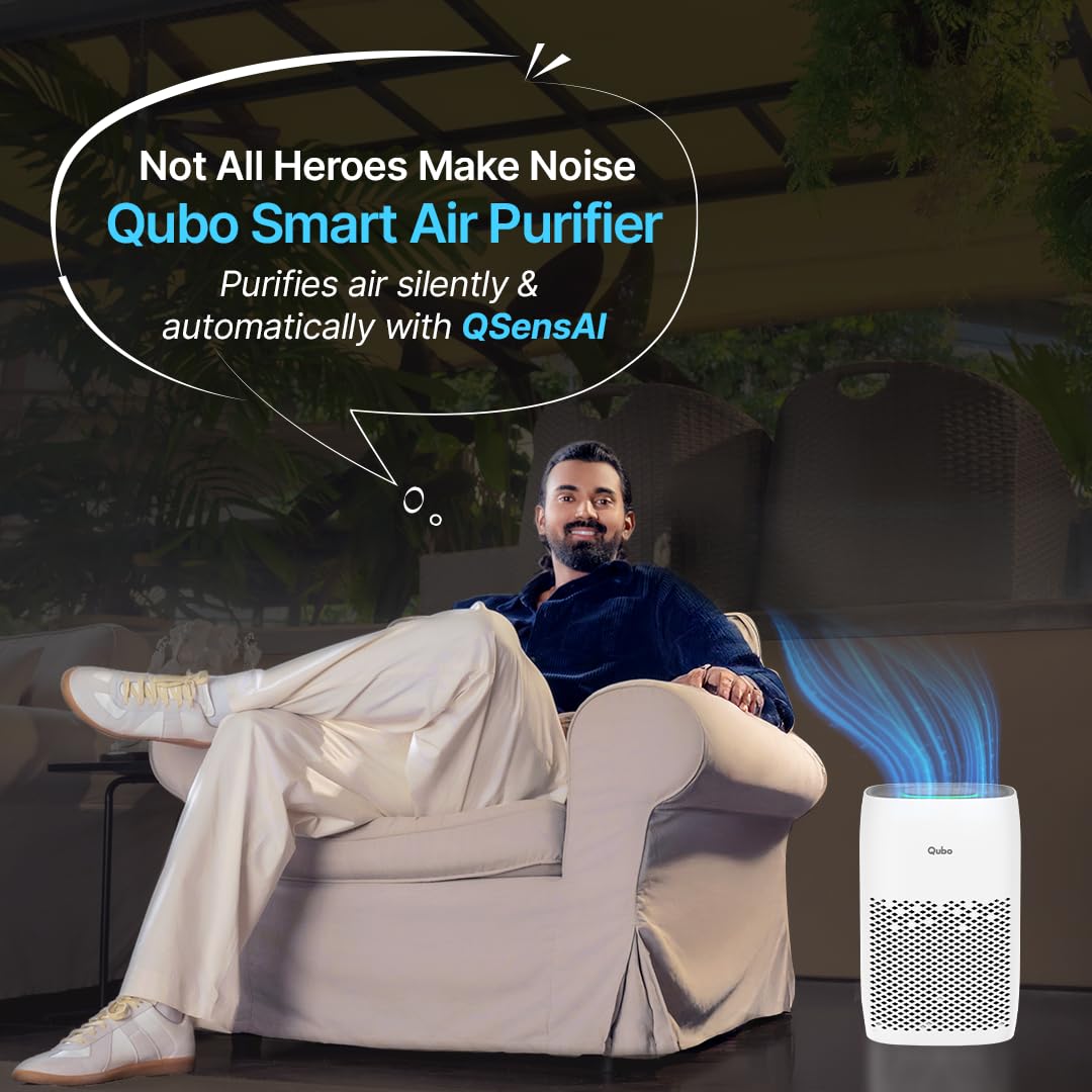 Qubo Smart Air Purifier Q200 for Home by Hero Group | 200 Sqft | 99.99% Allergen Removal | HEPA H13 | 9000 Hrs Filter Life | App & Voice Control | Energy Saving | Ultra-Quiet BLDC Motor (White) Mahajan Electronics Online