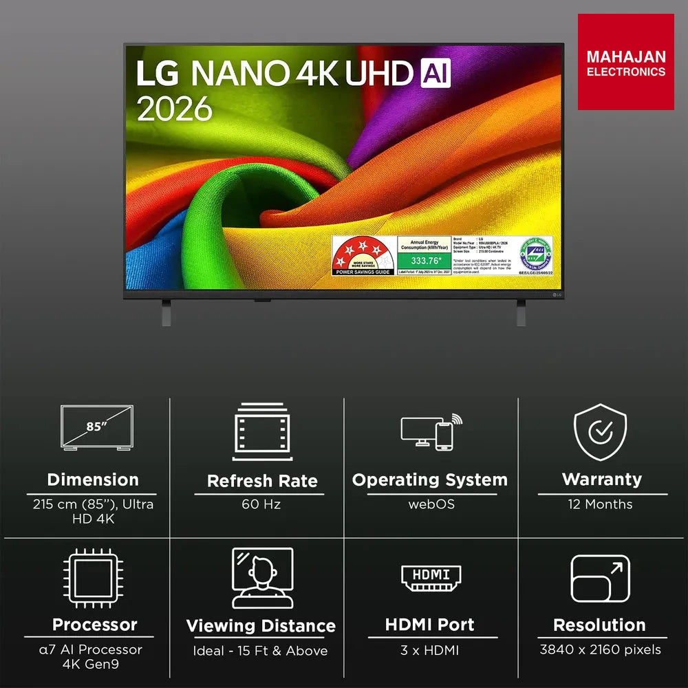 LG 85NU885BPLA 215 cm (85 inch) 4 Star 4K Ultra HD Smart webOS TV with Intelligent Voice Recognition (2026 – Mahajan Electronics Online.