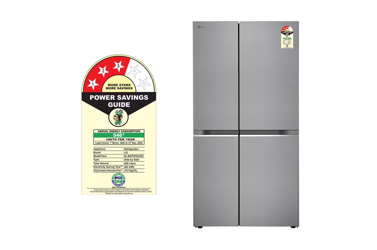 LG GL-B257HPZ3 650L Side-by-Side Refrigerator, Convertible, Door Cooling+™, Shiny Steel Finish, 3 Star Mahajan Electronics Online