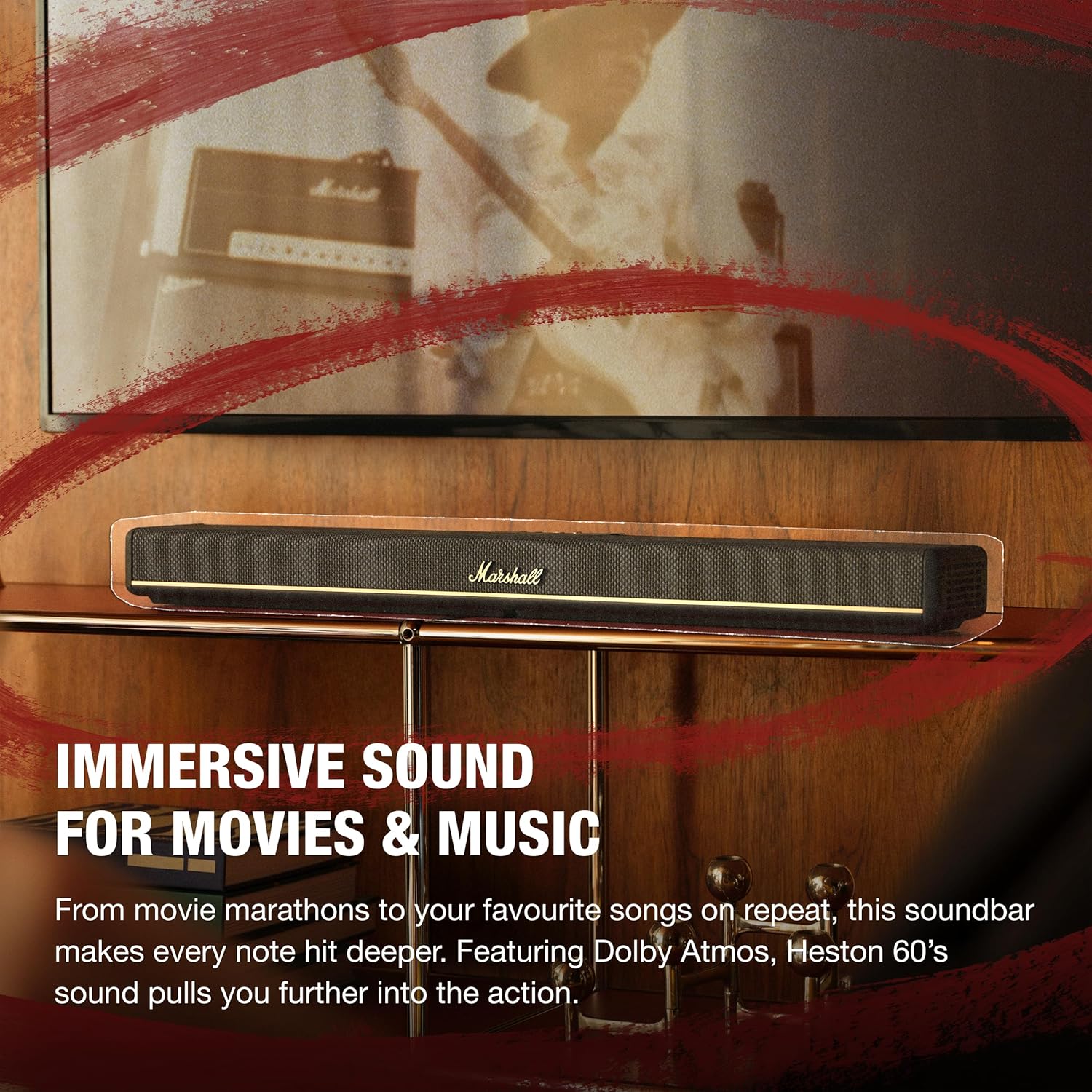 Marshall Heston 60 soundbar with Dolby Atmos & DTS:X, Wired & Wireless Subwoofer Connectivity – Dual HDMI, RCA, Bluetooth, WiFi, Google Cast, Spotify, Airplay2 Mahajan Electronics Online