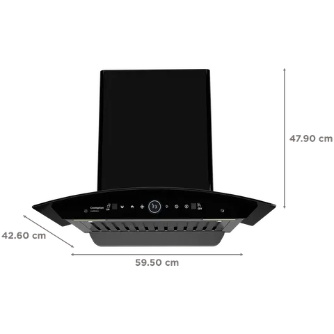 Crompton CHD-IMC60FLE-IND IntelliMotion 60cm 1206m³/hr Ducted Wall Mounted Chimney with Filterless Technology (Black) Mahajan Electronics Online