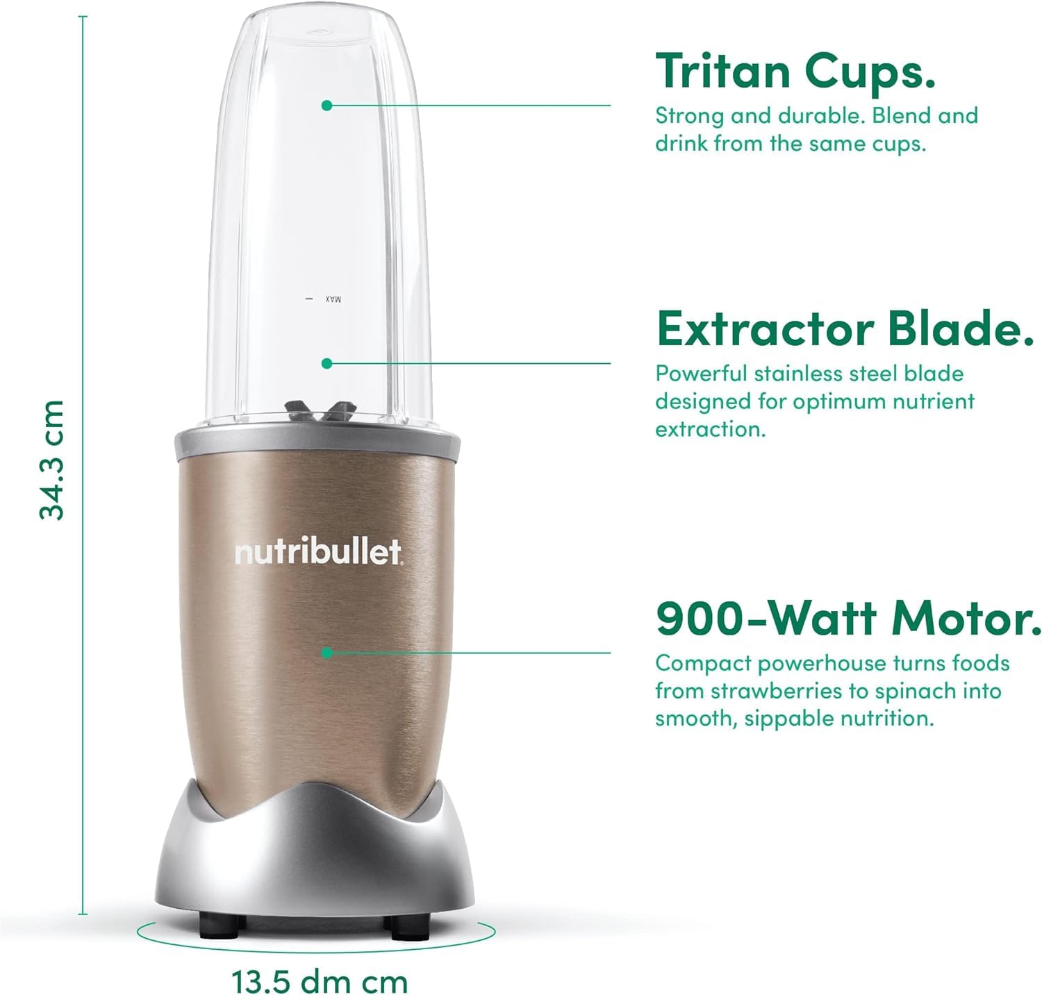 Nutribullet Pro 900W Champagne Gold, 12 Pcs Set, Mixer / Grinder / Smoothie Maker, "The Original ", Food Processor, Best Blender, 3 Unbreakable Jars, 2 Blade Set (Wet & Dry) - 900 Watts Mahajan Electronics Online