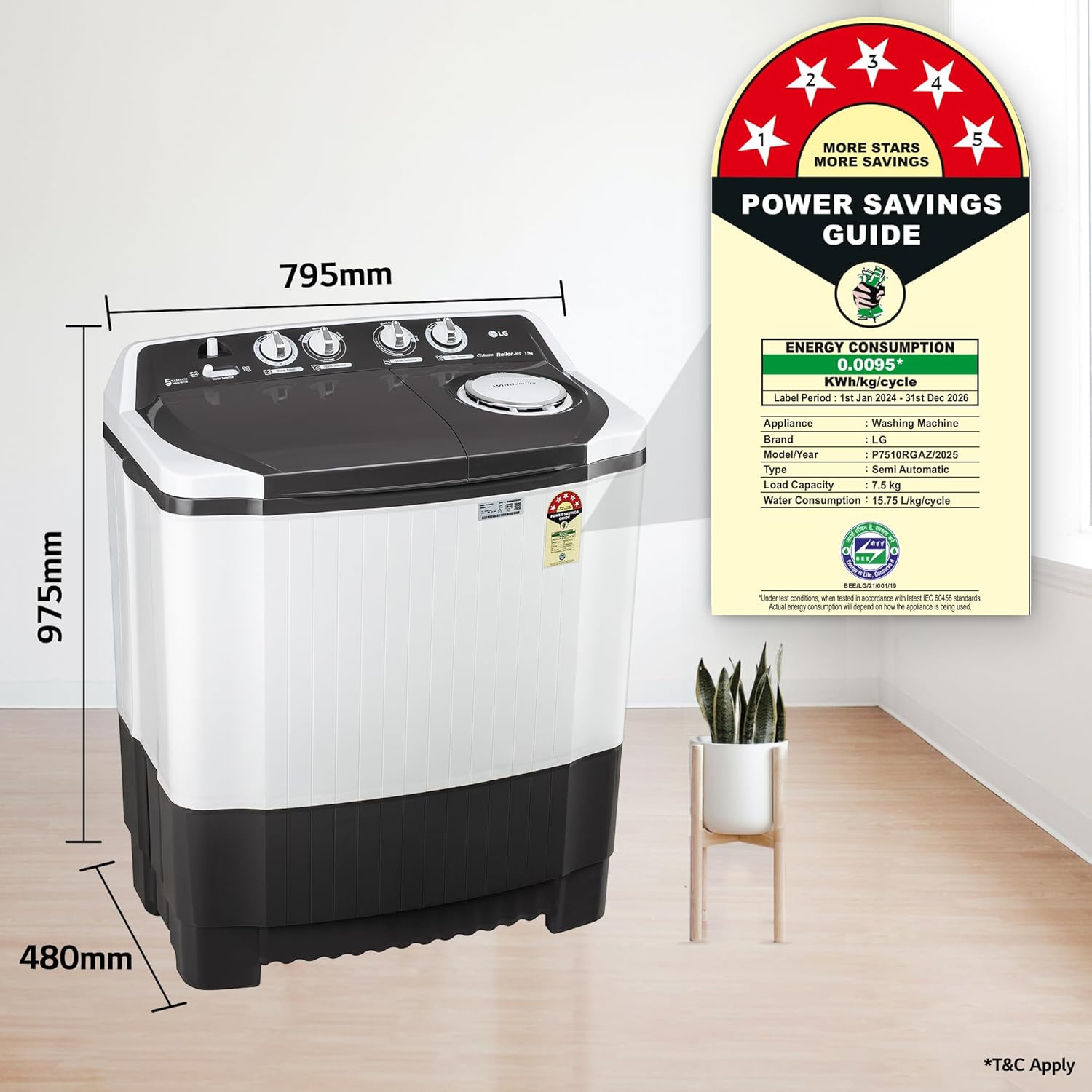 LG P7510RGAZ 7.5 kg 5 Star Wind jet dry Semi-Automatic Top Load Washing Machine ( Dark Gray, Roller Jet Pulsator) Mahajan Electronics Online