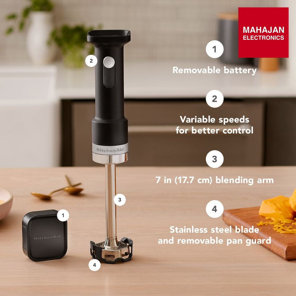 KitchenAid Go® Cordless Hand Blender 5KHBRV00ABM– battery sold separately Matte Black – Mahajan Electronics Online.
