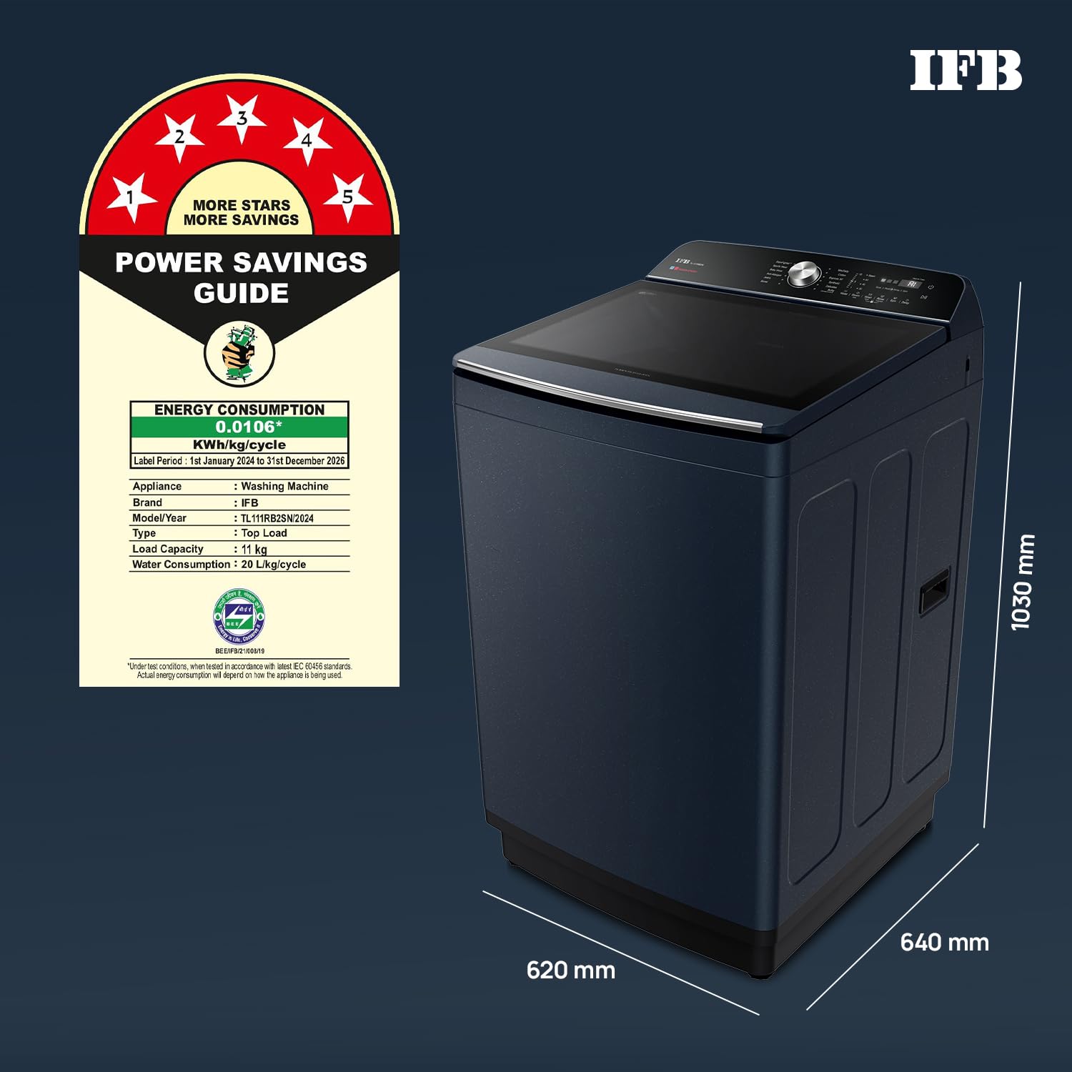 IFB TL111RB2SN 11 Kg 5 Star with DeepClean® Technology, AI Powered, Fully Automatic Top Load Washing Machine (2025 Model, PowerSteam®, Inbuilt Heater, 5D Wash, Aqua Energie, Royal Blue)