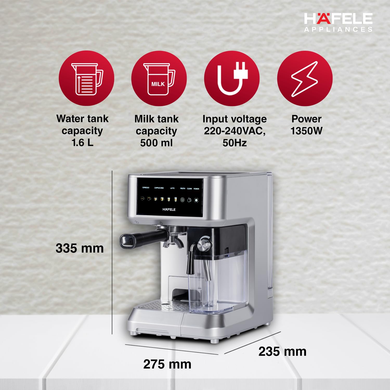 HAFELE U-Kaffee Nova Coffee Machine| 20-Bar Pump Pressure | Removable Water Tank (1.6 L)| Rapid Thermoblock Technology | Built-in Semi-automatic Cleaning Mahajan Electronics Online