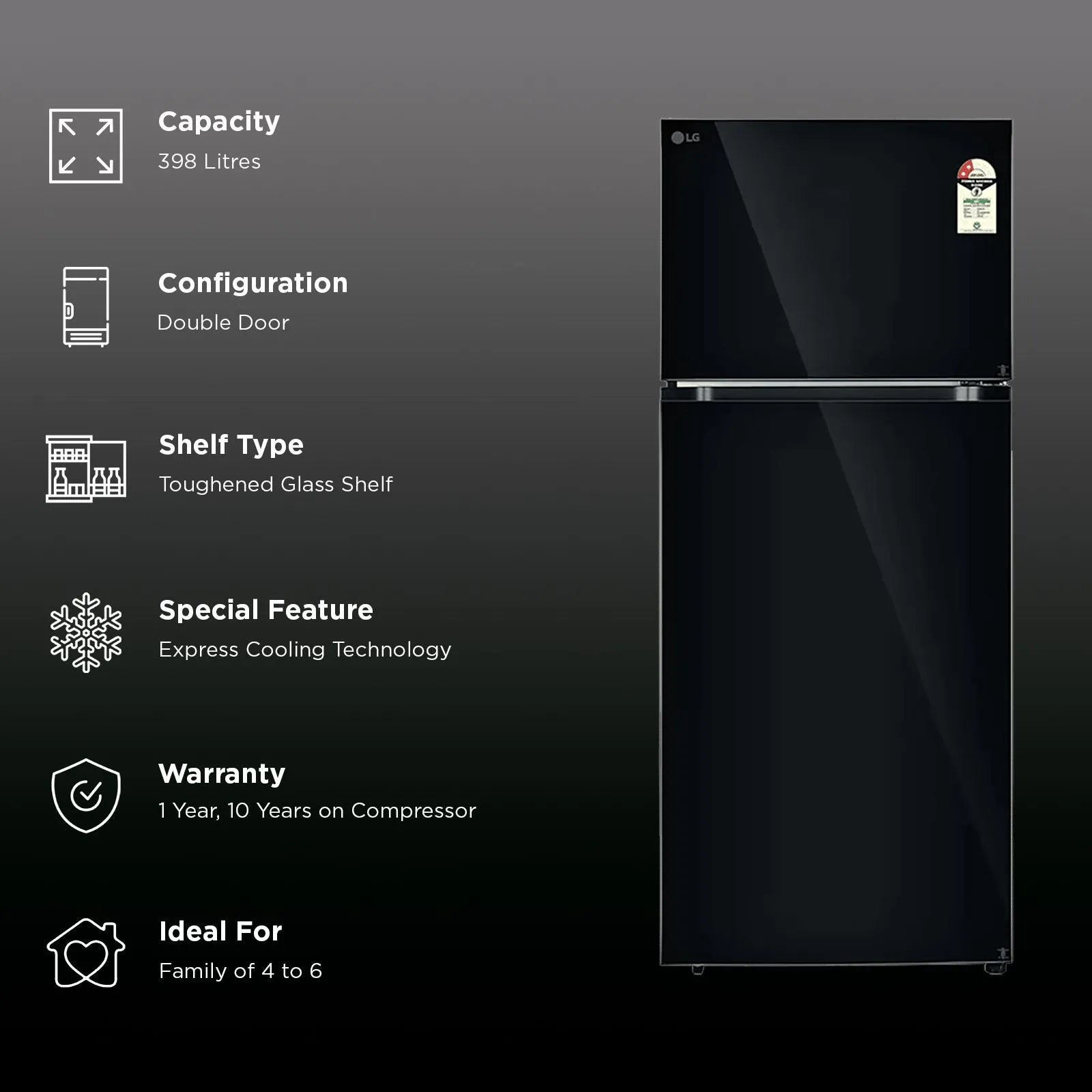 LG GLT4026SNBM 398 Litres 2 Star Frost Free Double Door Convertible Refrigerator with Smart Diagnosis ( Black Mirror) Mahajan Electronics Online