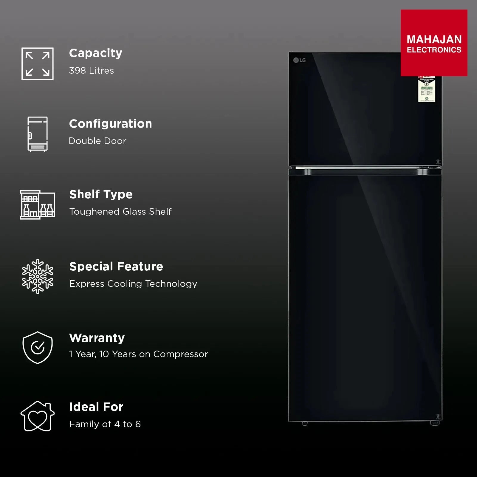 LG GLT4026SNBM 398 Litres 2 Star Frost Free Double Door Convertible Refrigerator with Smart Diagnosis ( Black – Mahajan Electronics Online.