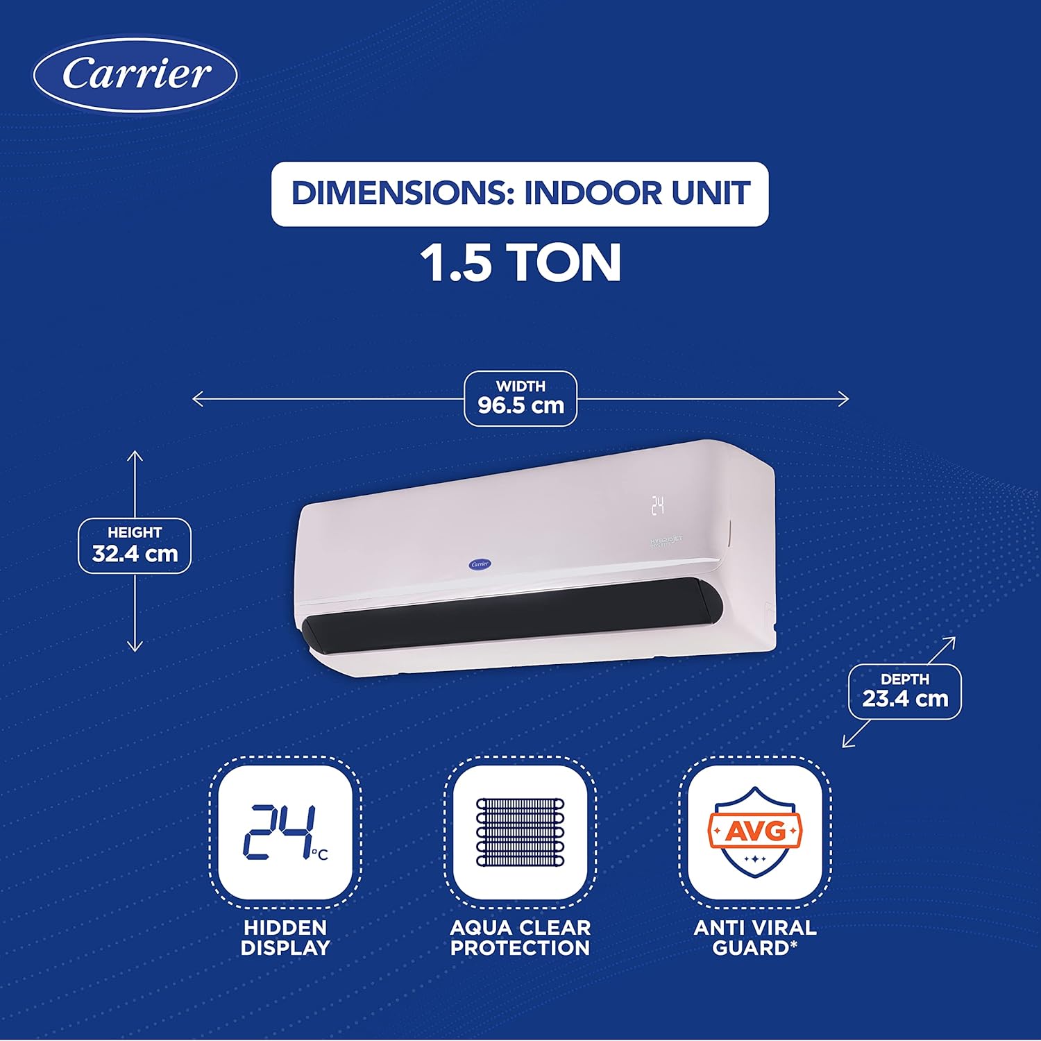 Carrier 1.5 Ton 3 Star AI Flexicool Hybridjet Inverter Split AC (Copper, 4-in-1 Flexicool with Anti-Viral Guard, Smart Energy Display,INDUS DXI - CAI18IN3R32F0) Mahajan Electroniics Online
