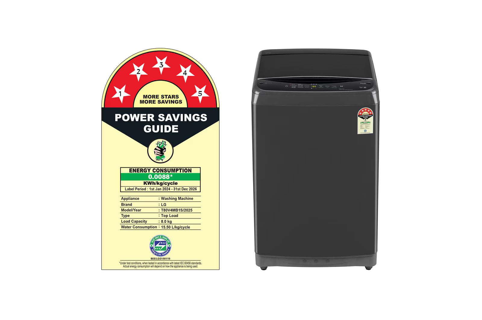 LG T80V4MB1S 8Kg Top Load Washing Machine, In-built Heater, Middle Black Mahajan Electronics Online