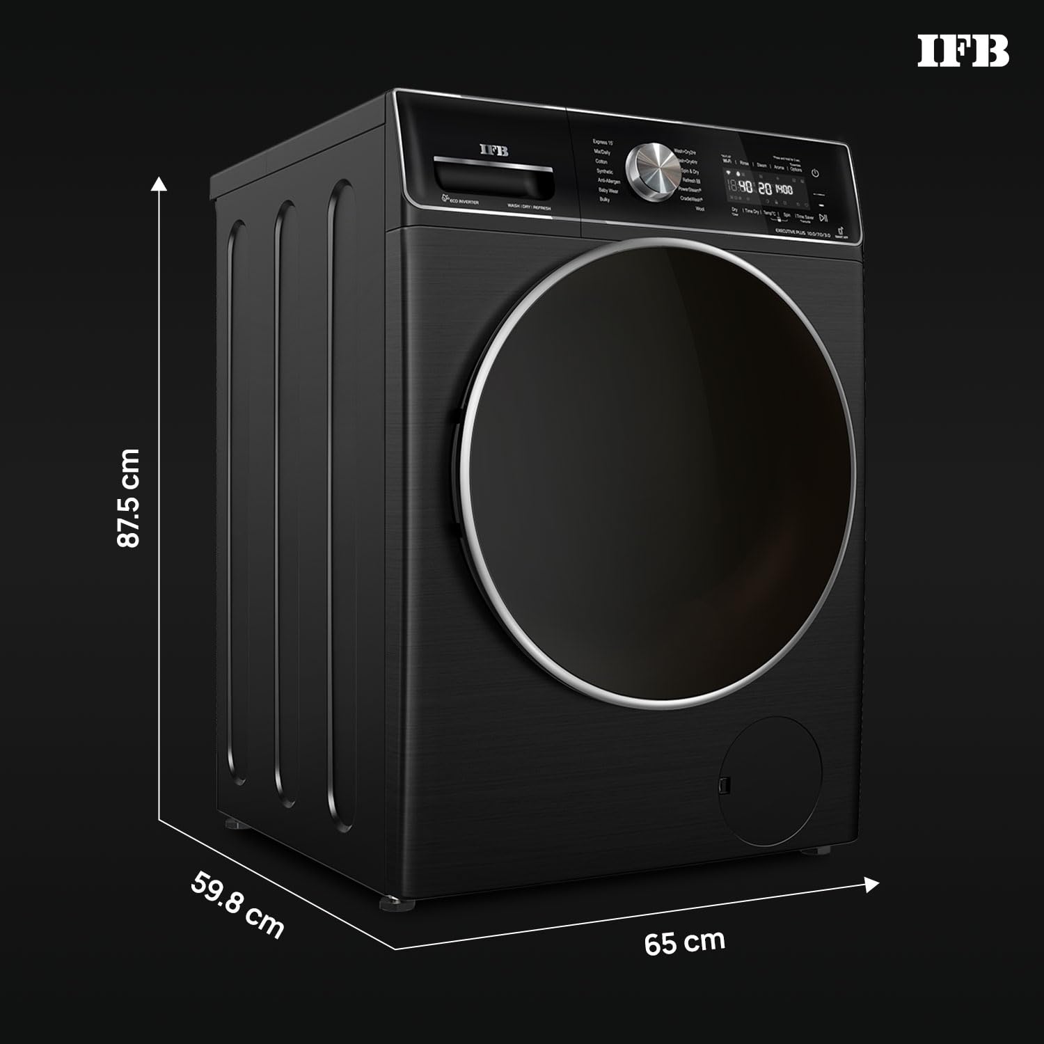 IFB EXECUTIVE PLUS ZXB 10 Kg/7 Kg/3 Kg 3-in-1, AI Powered, Fully Automatic Washer Dryer Refresher (IFB Laundrimagic, 9 Swirl Wash, Eco Inverter Technology, Black VCM) Mahajan Electronics Online