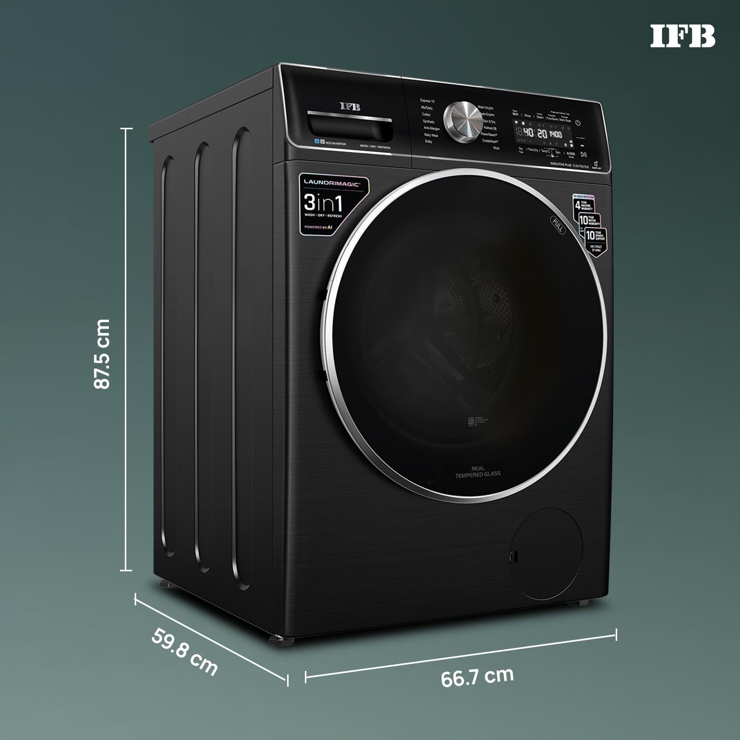 IFB WDR Executive Plus ZBG 11/7/3 kg Fully Automatic Washer Dryer Refresher with Steam Refresh, AI DOS, 100% Dry Clothes, 9 Swirl Wash Mimic Handwashing, WiFi & Eco Inverter Motor ( Black) Mahajan Electronics Online