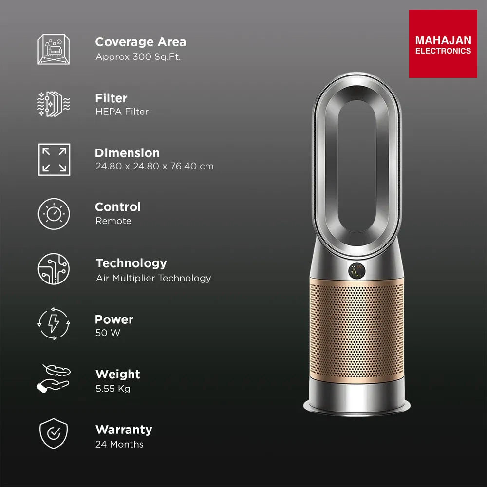 Dyson Hot + Cool HP12 Air Purifier (Nickel & Gold) with HEPA H13 Filter, Air Multiplier™ & Formaldehyde Destruction (HP12 NK GD IN) – Mahajan Electronics Online.