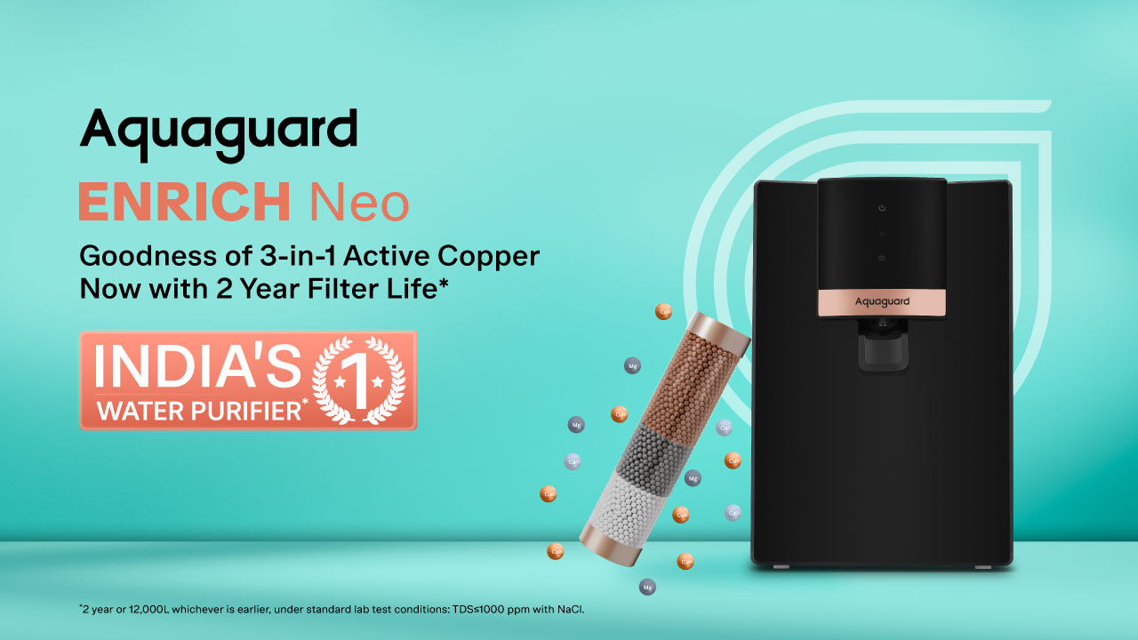Eureka Forbes Aquaguard Enrich Neo RO+ UV Water Purifier – 6.2L Storage, Mineral Charge Technology, Ideal for Municipal Water (TDS < 200 PPM) (Model: GWPDEN2B0002X) Mahajan Electronics Online