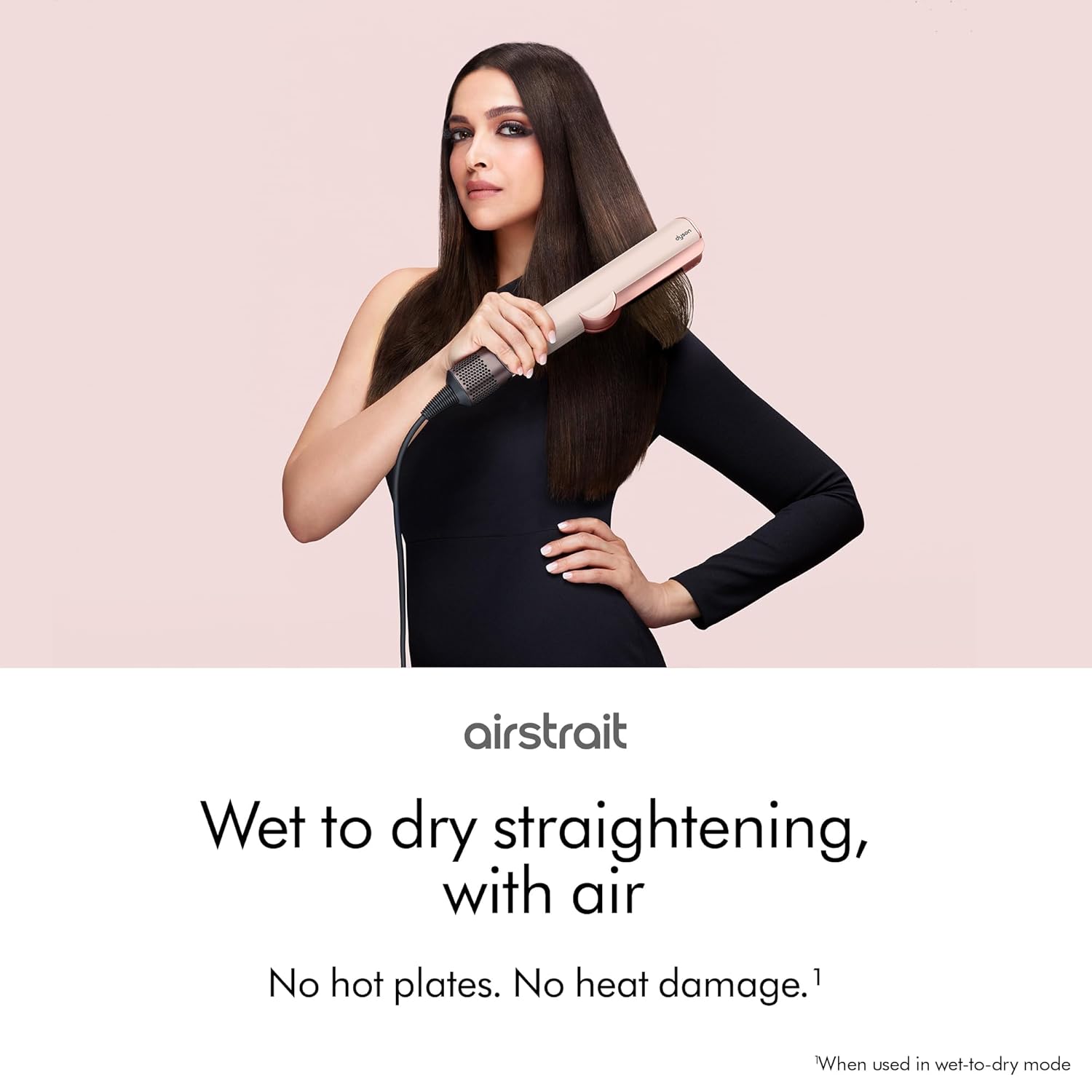 Dyson Airstrait™ Hair Straightener| Wet-to-dry straightener | Straightens with air | No hot plates, no heat damage (When used in Wet-to-dry mode) | Suitable for all hair types (Ceramic Pink/Rose Gold) HT 01 CPRG IN Mahajan Electronics Online