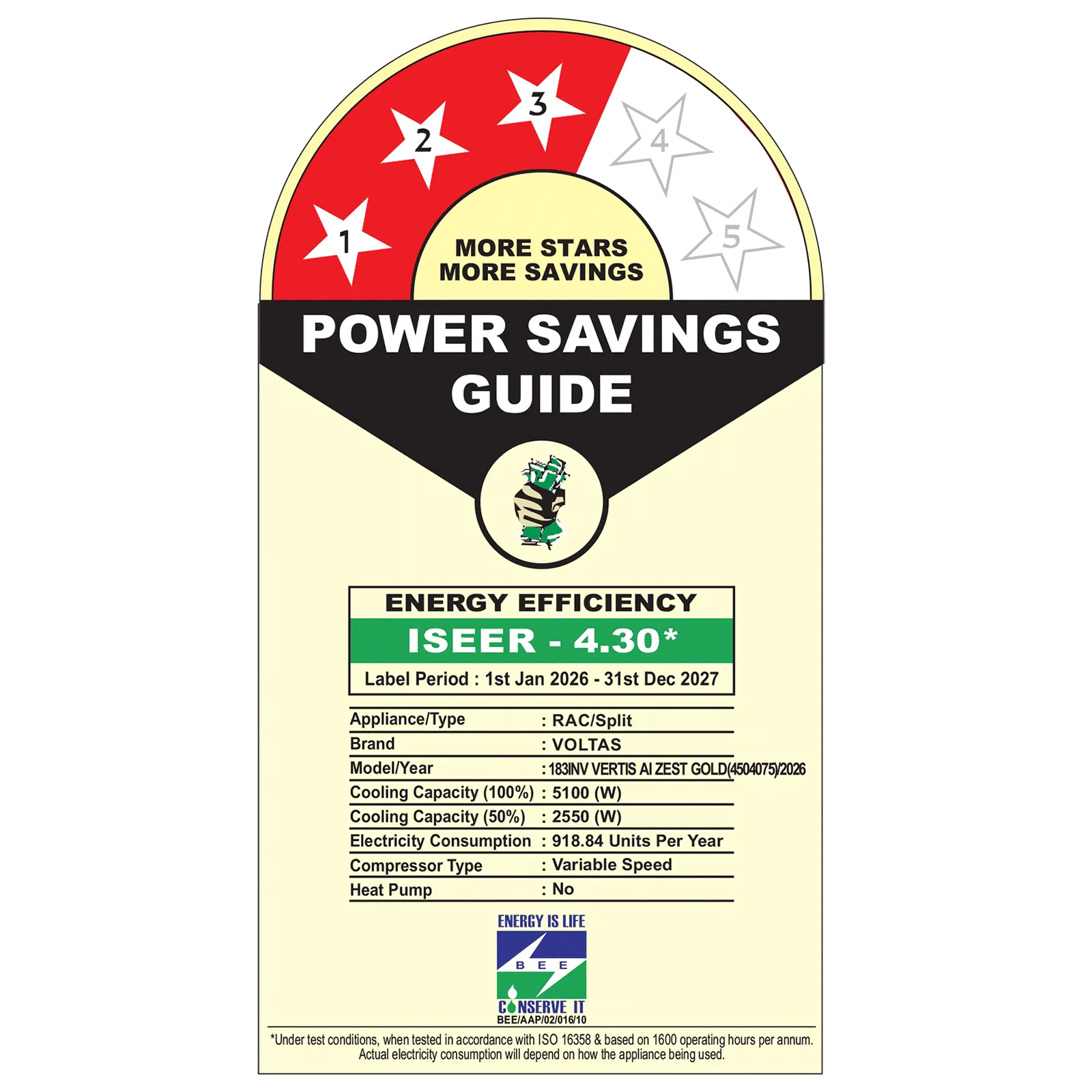 VOLTAS 183INV VERTIS AI ZEST GOLD Convertible 1.5 Ton 3 Star Inverter Split AC with Hidden Display (2026 Model, Copper Condenser, 4504075) Mahajan Electronics Online