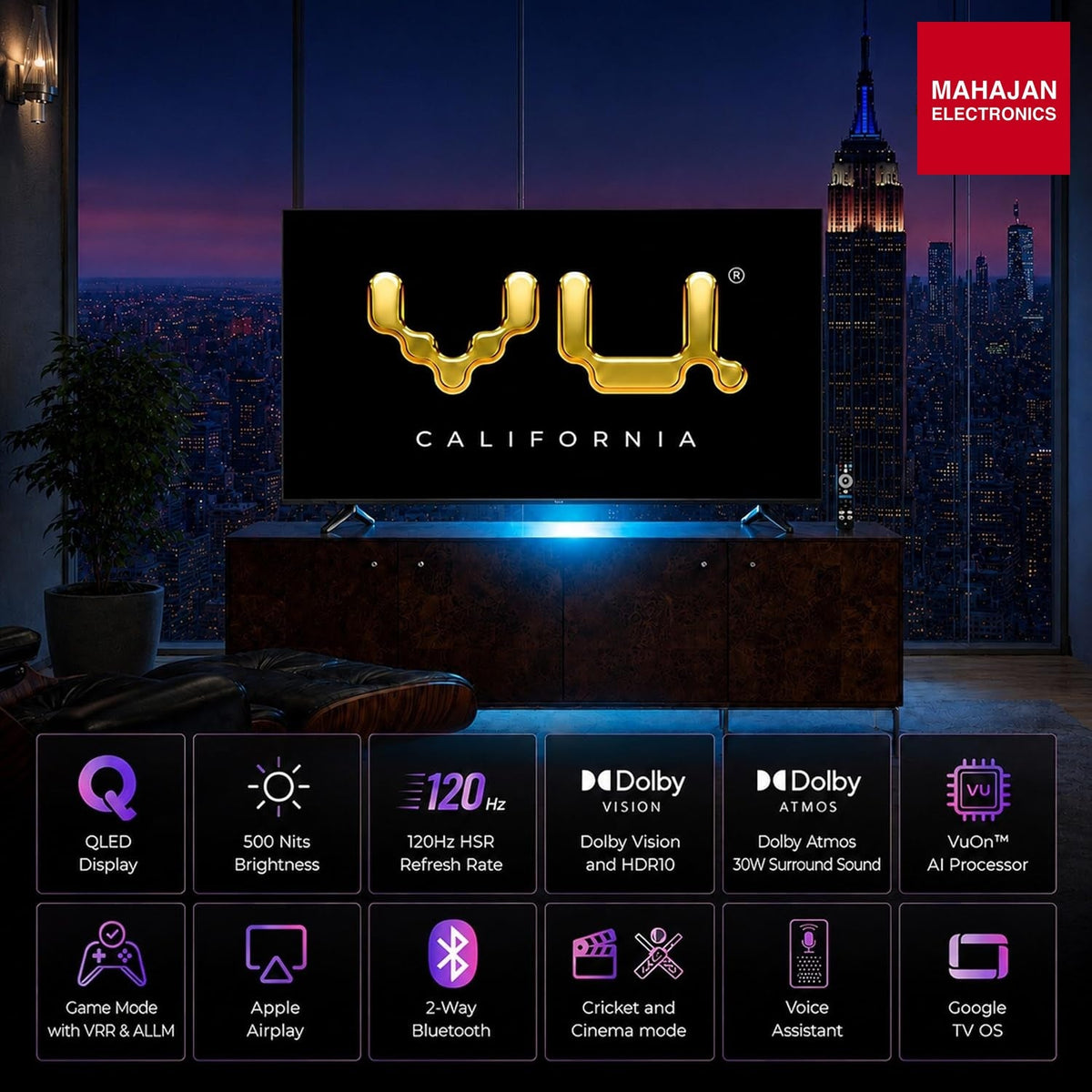 Vu 65GLOQLEDDV 3 Years Warranty 65 Inch (164 cm) GloQLED 4K Smart Google TV with Dolby Vision & Atmos, 30 W (Black) – Mahajan Electronics Online.