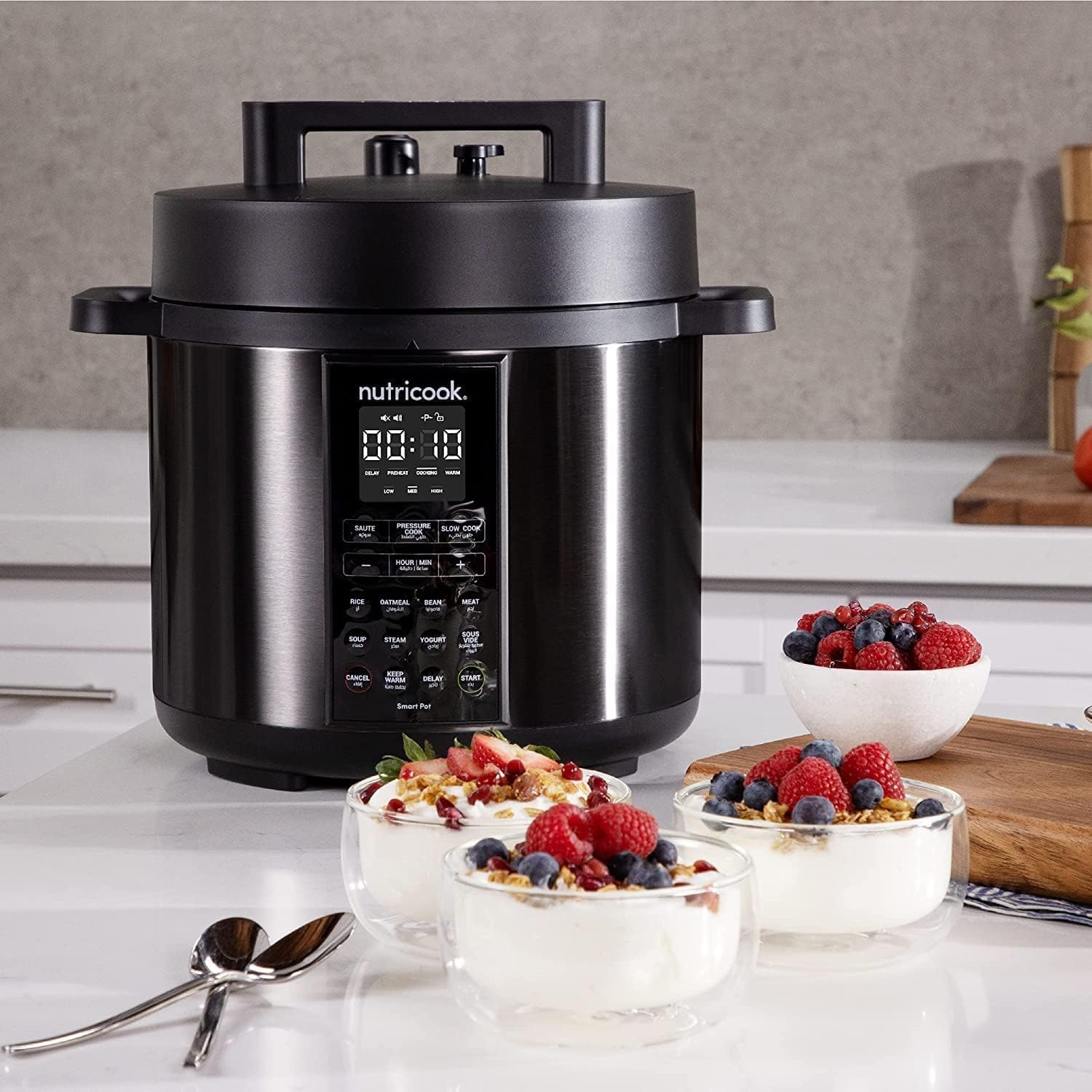 Nutricook SP208K Stainless Steel Smart Pot 2 (8 QT | 7.7 Litre), 1000W, 9 In 1 Instant Programmable Electric Pressure Cooker, Slow Cooker, Rice Cooker, Steamer, Saute Pot, Warm Food, Smart Lid Mahajan Electronics Online