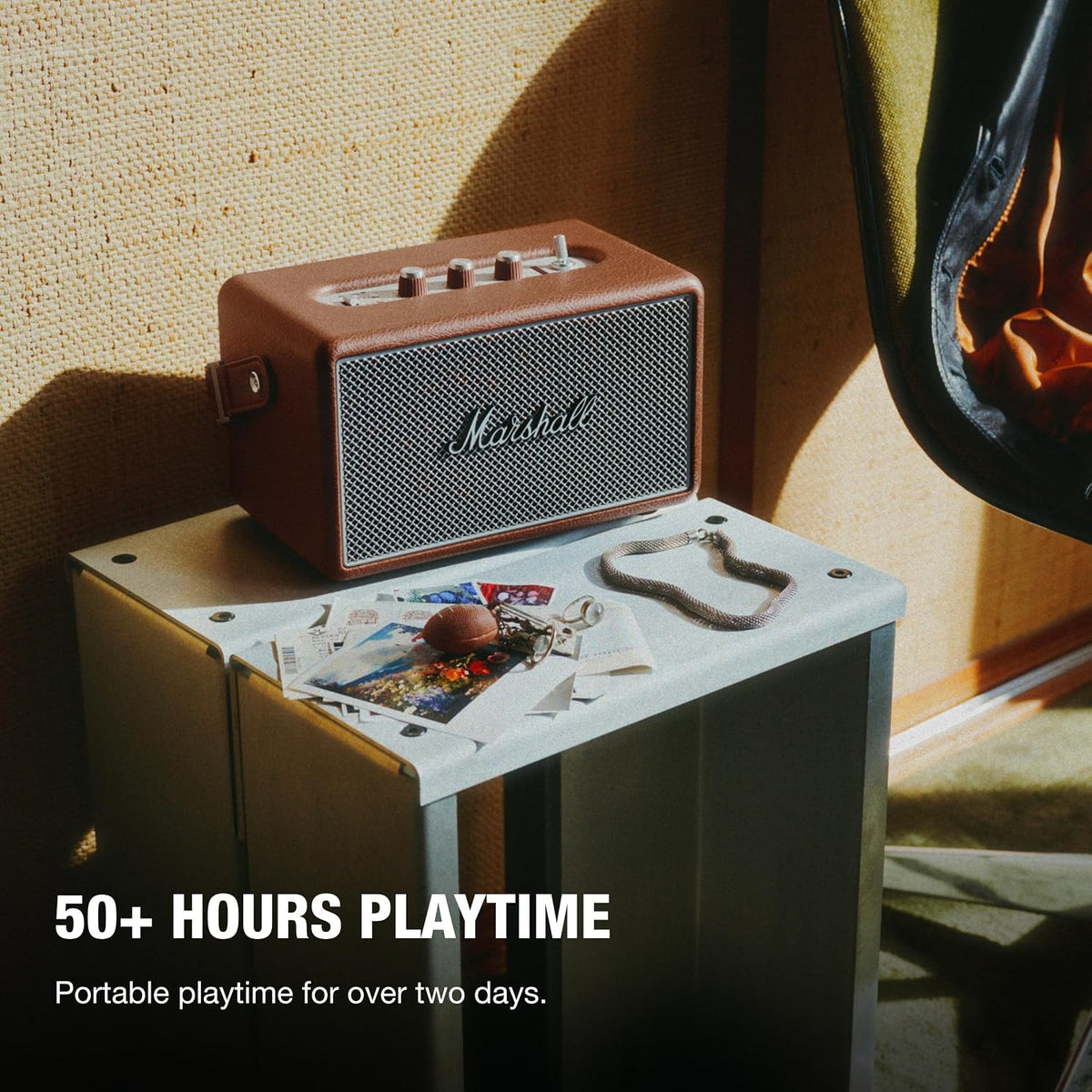Marshall Kilburn III Portable Bluetooth Speaker with 50+ Hours of Portable Playtime, (360° Sound), Dust & Water-Resistant (IP54) – Brown – Mahajan Electronics Online.