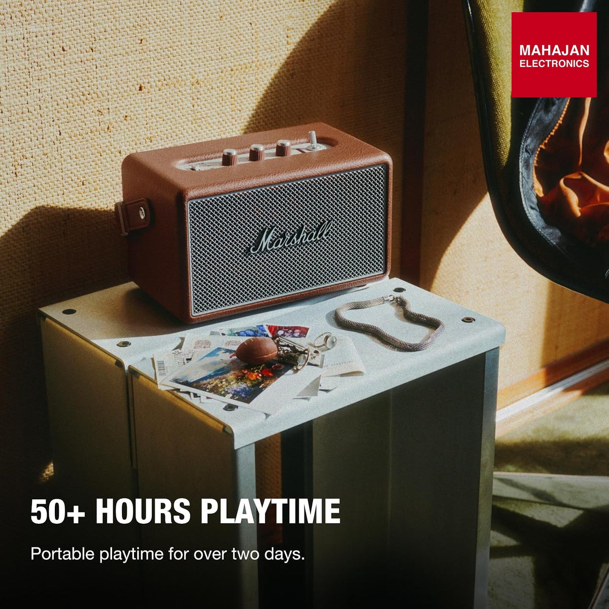Marshall Kilburn III Portable Bluetooth Speaker with 50+ Hours of Portable Playtime, (360° Sound), Dust & Water-Resistant (IP54) – Brown – Mahajan Electronics Online.