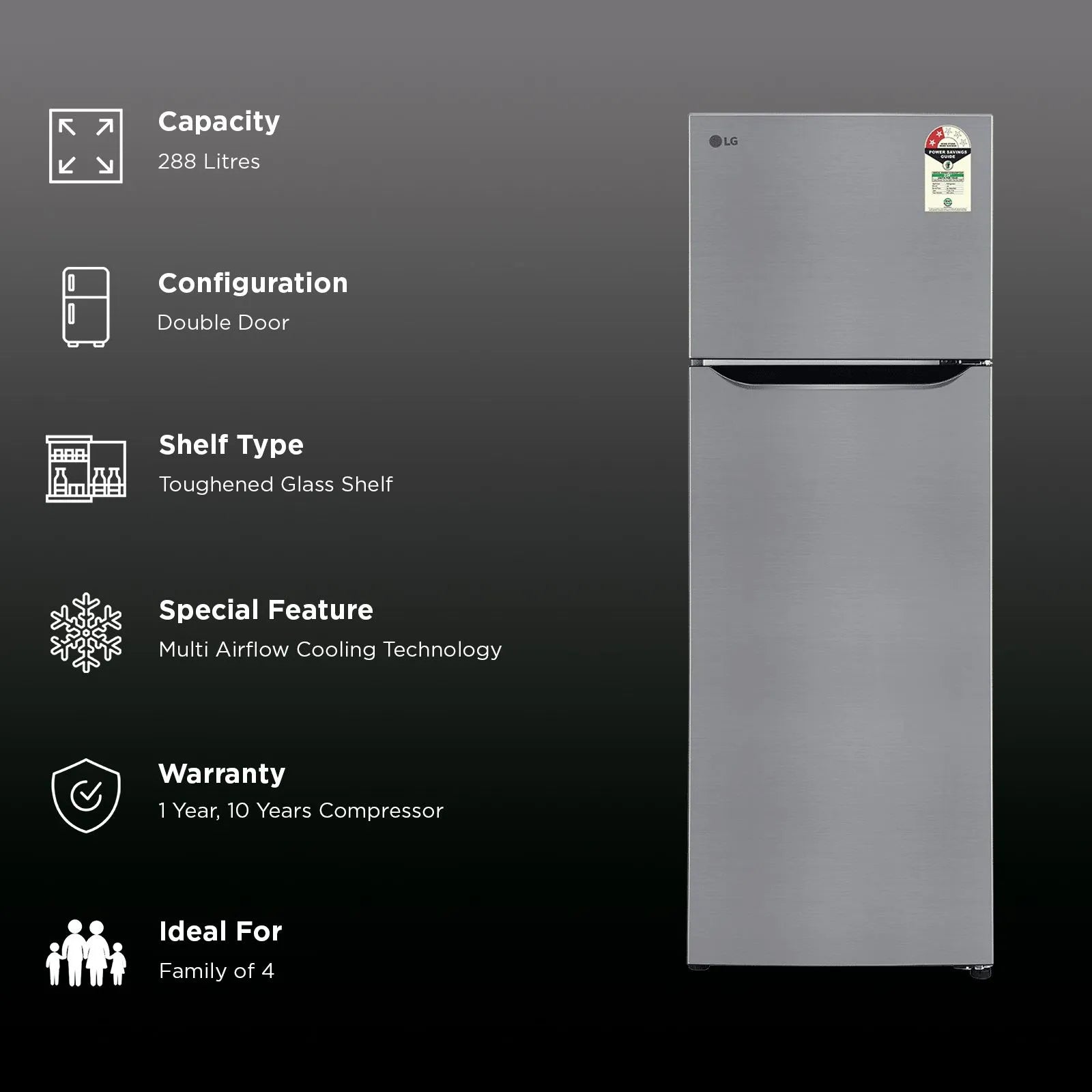 LG GLT2926PDPZ 288 Litres 2 Star Frost Free Double Door Convertible Refrigerator with Smart Diagnosis ( Shiny Steel) (2026 Model) Mahajan Electronics Online