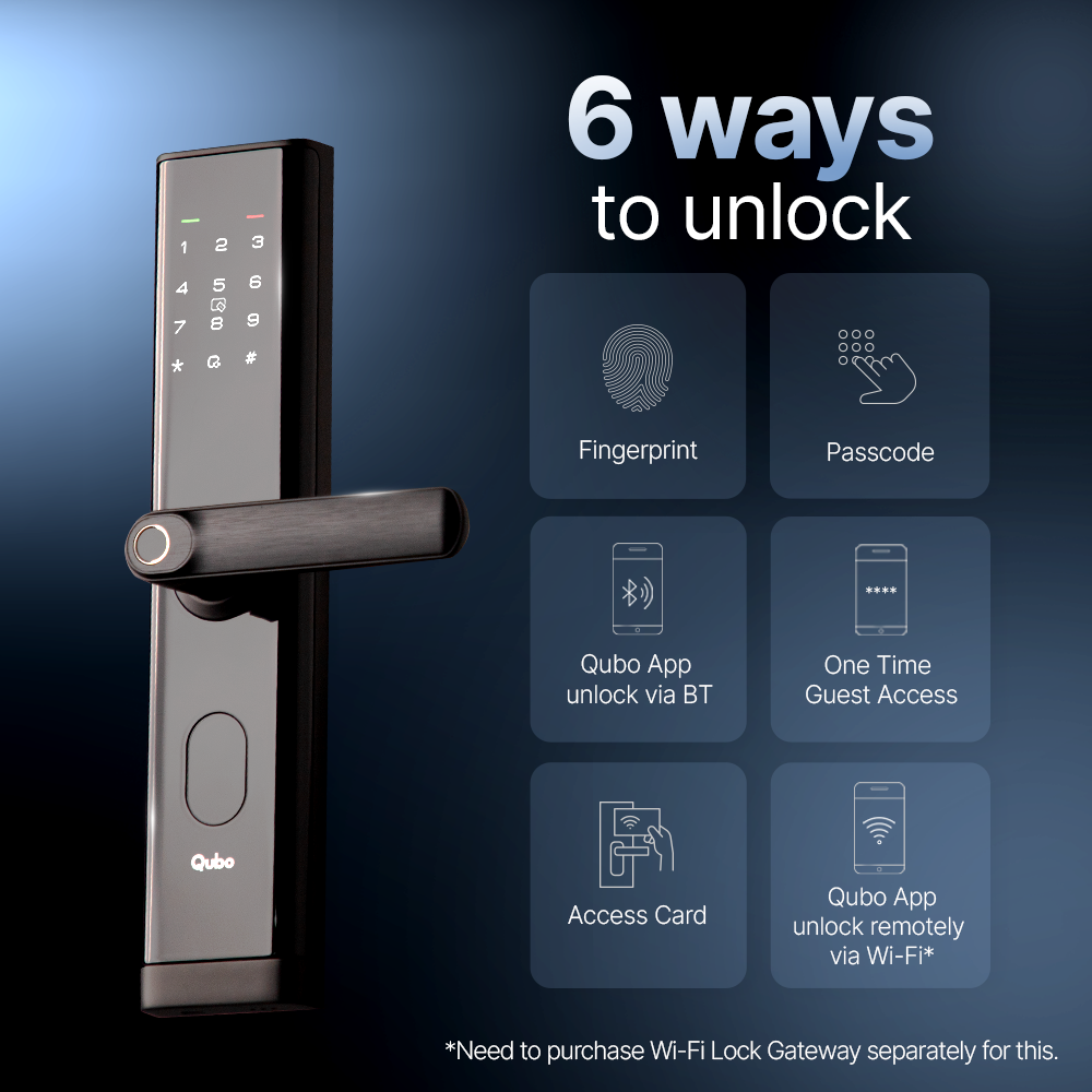 Qubo Smart Door Lock NOVA (Black) | 6-in-1 Keyless Entry | Fingerprint, PIN, RFID, OTP & App Unlock | Mortise Deadbolt | Mahajan Electronics Delhi NCR
