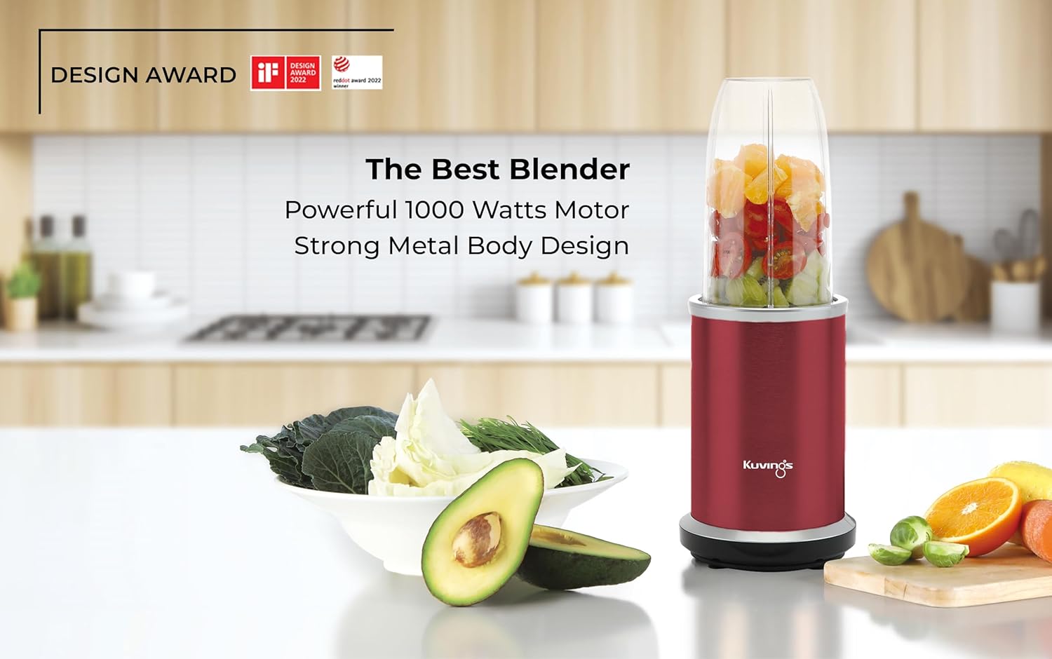 Kuvings Nutri Blender PRO Ferrari Red, Powerful 1000 Watts Motor, Longest Warranty 7 Years, Mixer/Grinder/Smoothie Maker, Blender for Smoothies and Juices, Stainless Steel Body, 2 Blade Set: Wet & Dry Mahajan Electronics Online