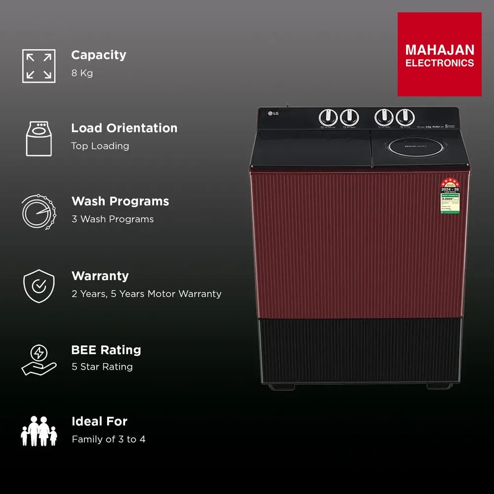LG PX800O3SD2Z 8 kg 5 Star Semi Automatic Washing Machine with Wind Jet Dry ( Burgundy) – Mahajan Electronics Online.
