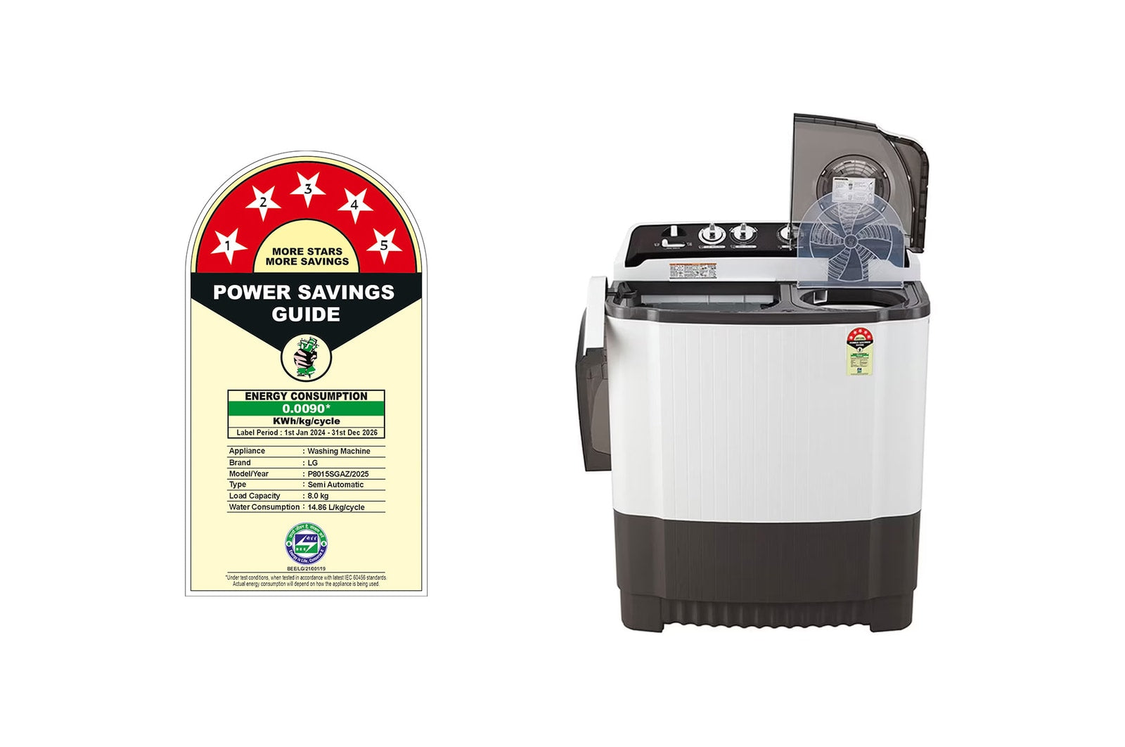 LG P8015SGAZ 8 Kg Semi Automatic Top Load Washing Machine – 5 Star, Wind Jet Dry, 1300 RPM Mahajan Electronics Online
