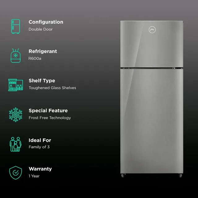 Godrej RT EON ALPHA 270C RI ST GL Eon Alpha 238 Litres 3 Star Frost Free Double Door Refrigerator with Advanced Inverter Technology ( Steel Glow) Mahajan Electronics Online