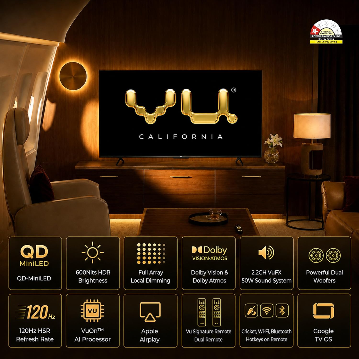 Vu GLO50MINILED California 126cm (50 inches) Glo MiniLED Google 4K TV VUGLOMINILED 2026 VU Technologies
