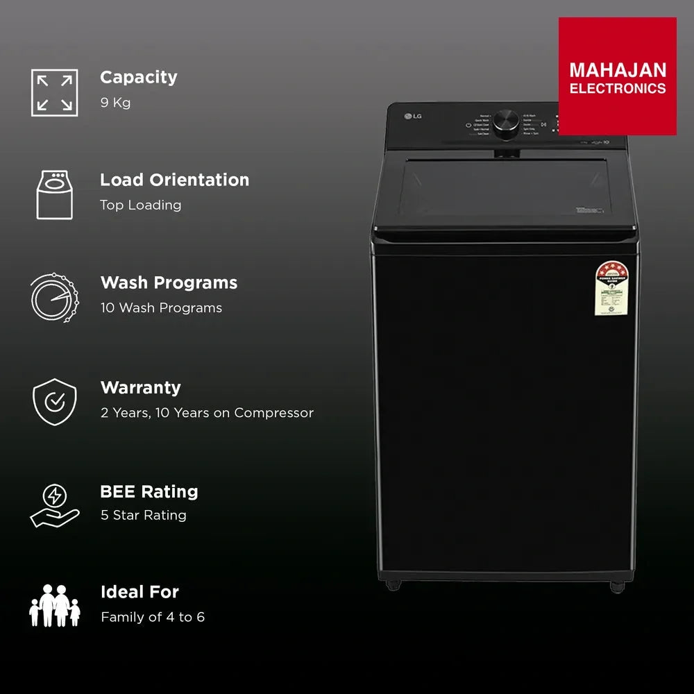 LG TX309SPO 9 kg 5 Star Inverter Fully Automatic Top Load Washing Machine (TX, In Built Heater, Onyx Black) – Mahajan Electronics Online.