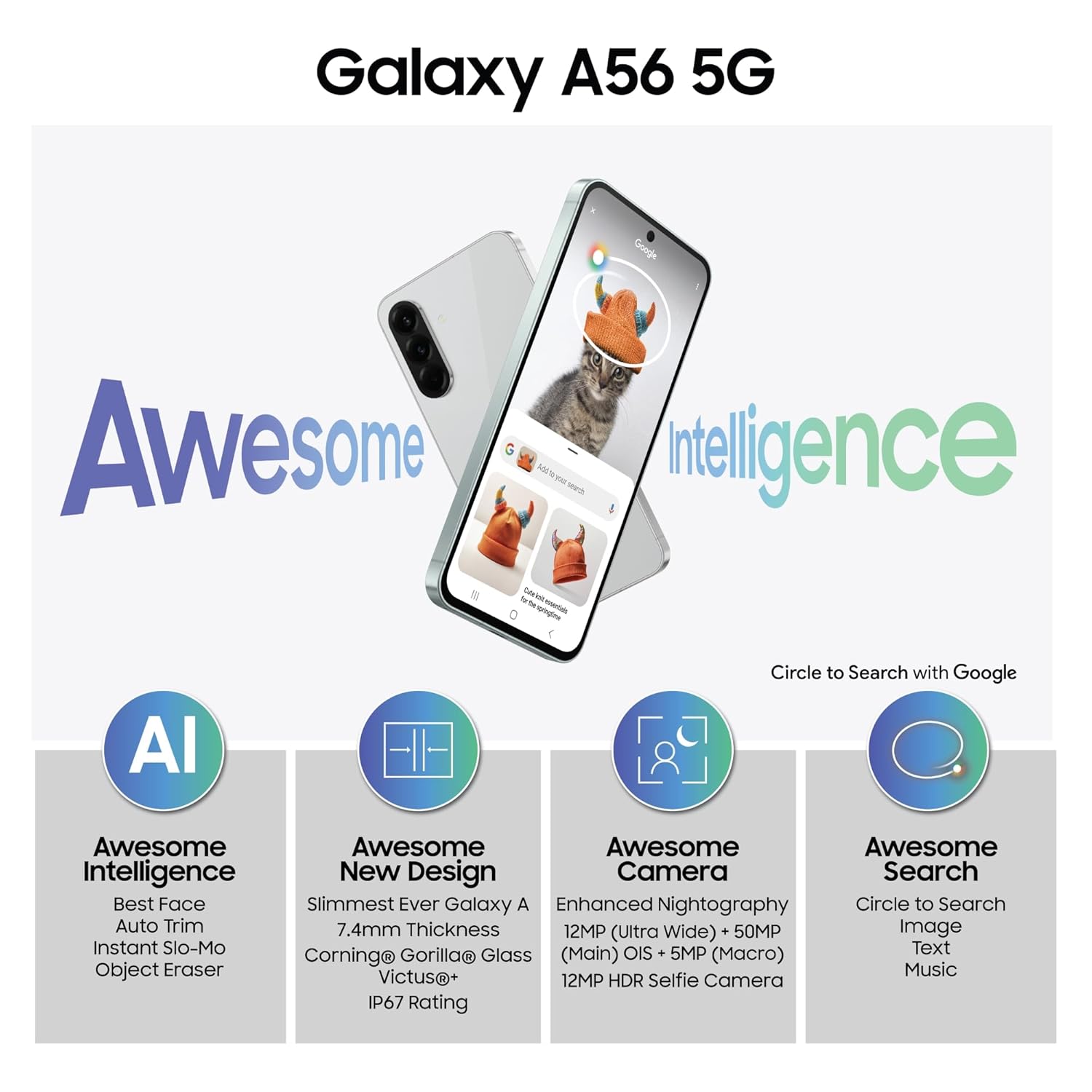 Samsung Galaxy A56 5G (Awesome Light Gray, 12GB, 256GB) Mahajan Electronics Online