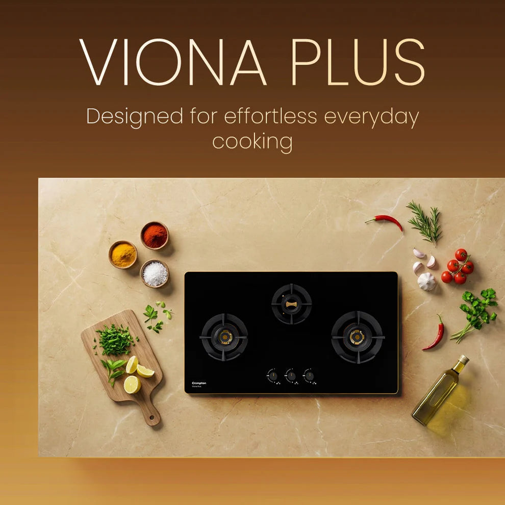 Crompton HOB-VPDC-MBL 82 cm 4 BurnerS Built-in Gas Hob With High Efficiency Brass Burners, Auto-Ignition and 8 MM Toughened Glass Mahajan Electronics Online