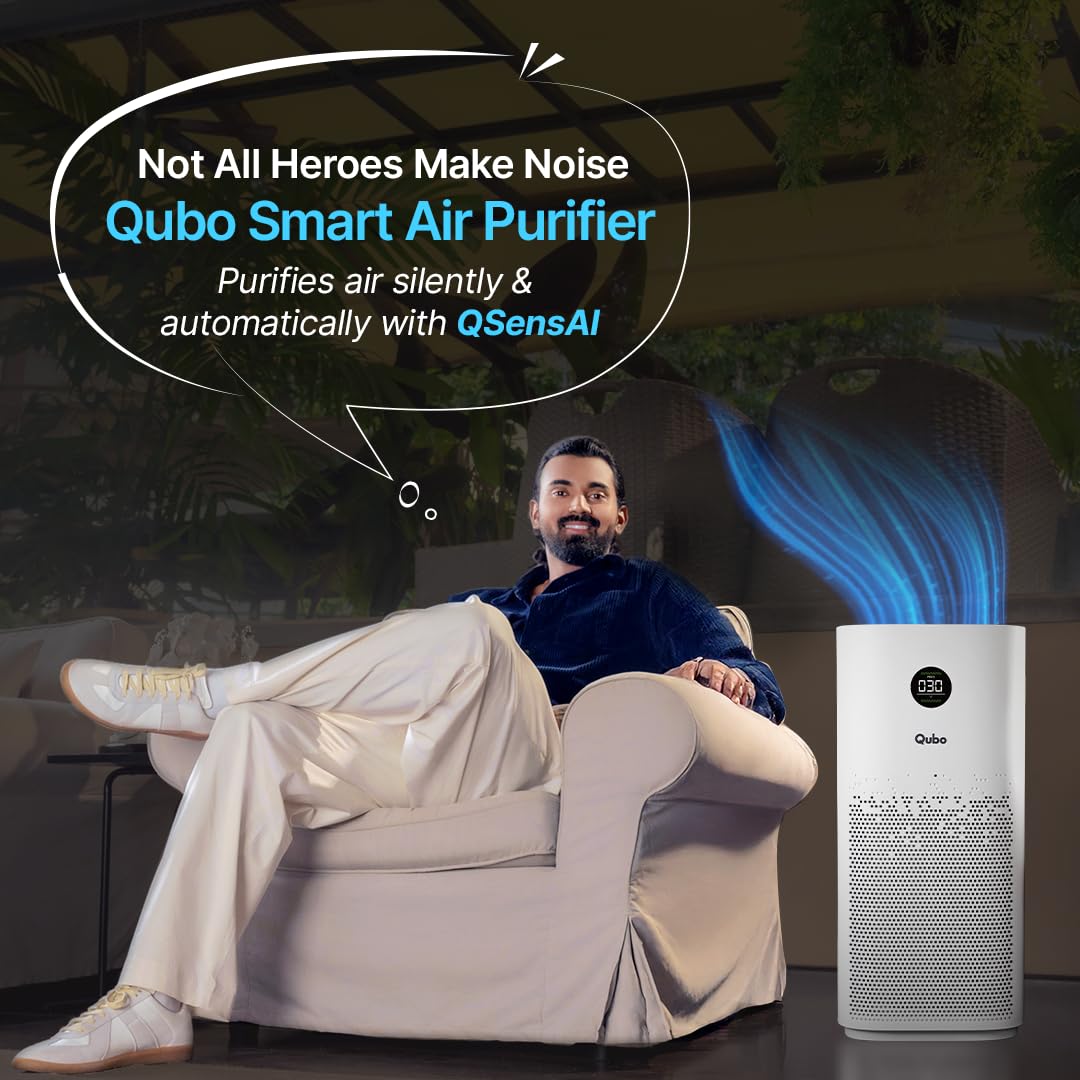 Qubo Smart Air Purifier Q1000 for Home by Hero Group | 1000 Sqft | 99.99% Allergen Removal | HEPA H13 | 15000 Hrs Filter Life | App & Voice Control | Energy Saving | Ultra-Quiet BLDC Motor (White) Mahajan Electronics Online