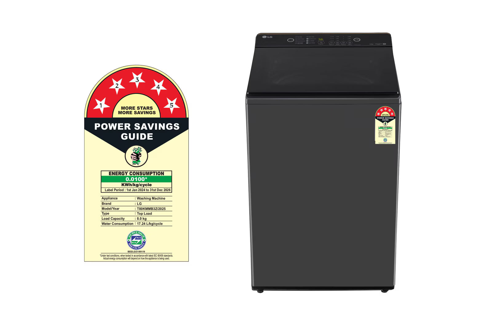 LG T80KMMB3Z 8Kg Top Load Washing Machine, Hard Water Wash, Middle Black, 5 Star Mahajan Electronics Online