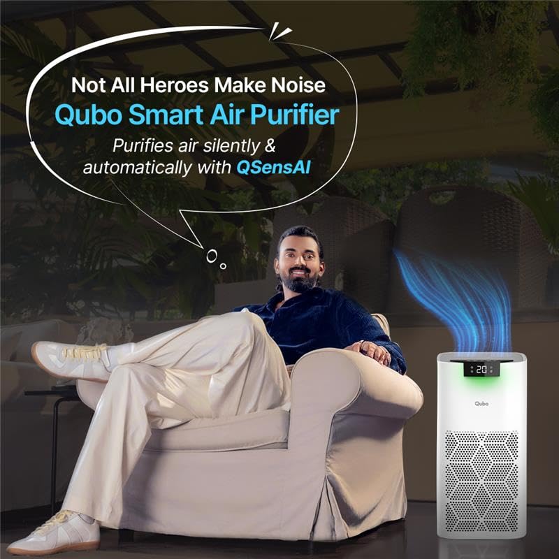 Qubo Smart Air Purifier Q500 for Home by Hero Group | 500 Sqft | 99.99% Allergen Removal | HEPA H13 | 9000 Hrs Filter Life | App & Voice Control | Energy Saving | Ultra-Quiet BLDC Motor (White) Mahajan Electronics Online