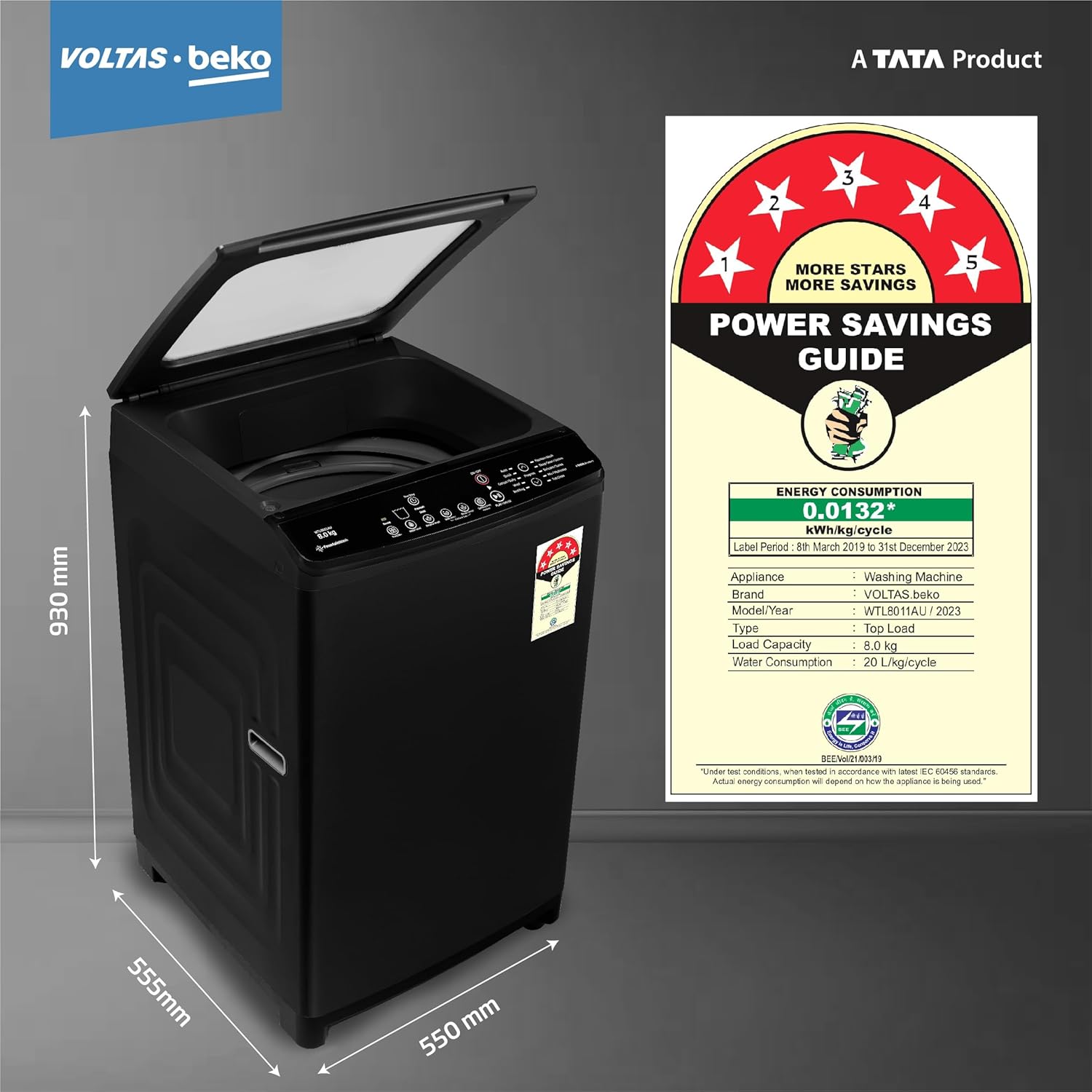 Voltas Beko 8 Kg 5 Star Top Load Fully Automatic washing machine ( Black )WTL8011AU/BPC00D