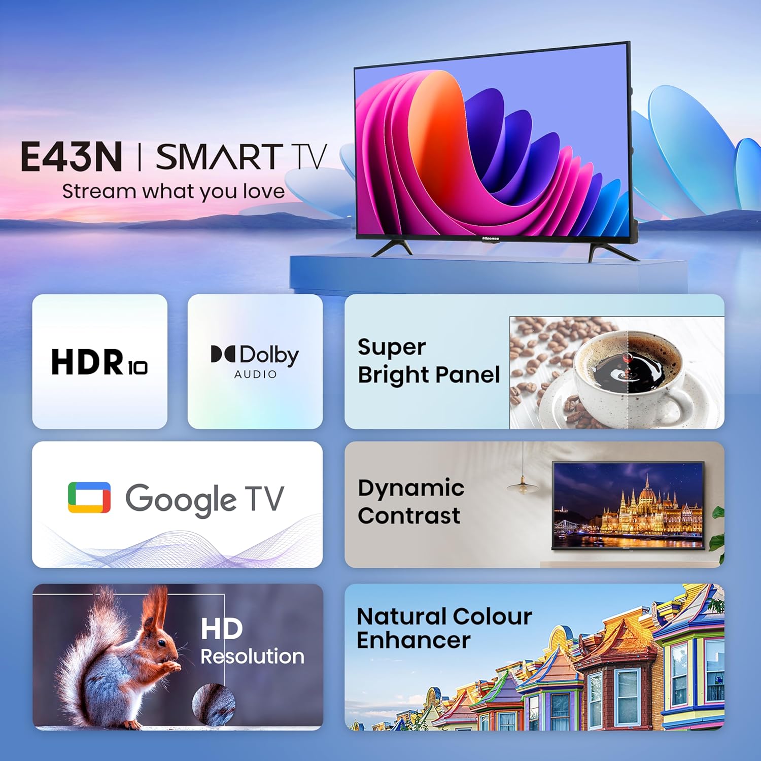 Hisense 32E43N 80 cm (32 inches) E43N Series HD Ready Smart Google LED TV (Black) Mahajan Electronics Online