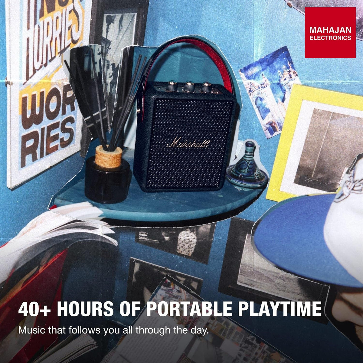 Marshall Stockwell III Portable Bluetooth Speaker with 40+ Hours of Playtime, (360° True Stereophonic Sound), IP55 Dust & Water Resistant, M Button for Presets – Mahajan Electronics Online.