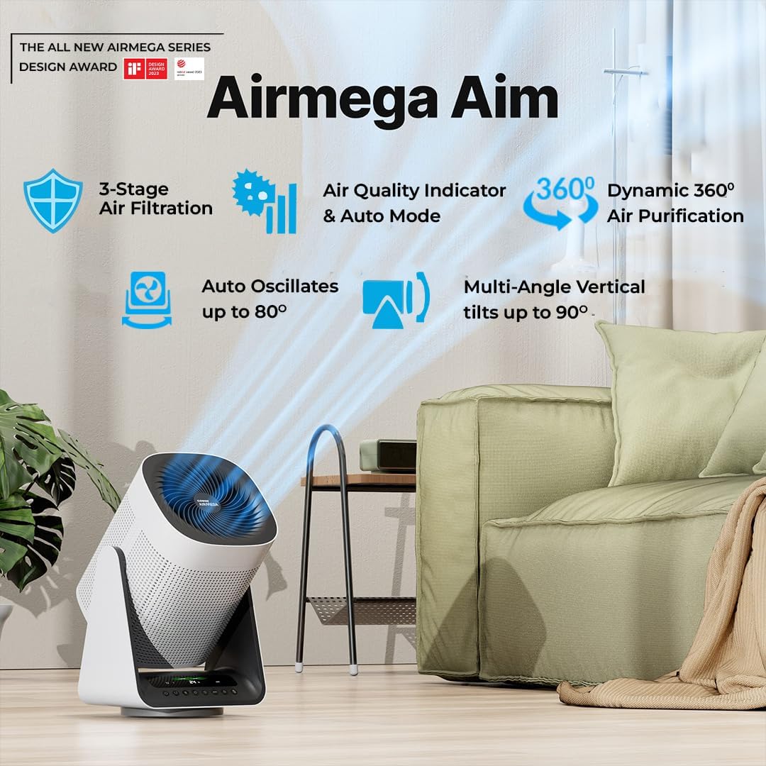 Coway Airmega AIM (AP-0623B) Air Purifier For Home, Cleans Upto 355 Sq.Ft, Longest Filter Life 8500Hrs (Approx. 1.5-2 Yrs), Kills Virus & PM 0.01 With 99.999% Efficiency, 7Yrs Motor Warranty, White Mahajan Electronics Online