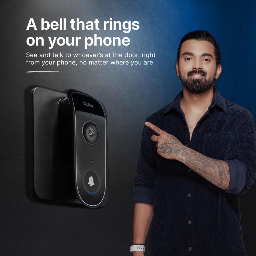 Qubo Smart Wi-Fi Video Doorbell Pro 2K from Hero Group | Instant Phone Visitor Video Call | Intruder Alarm | 3MP 1296P Resolution | 2-Way Talk | NightPulse Vision OC-HCD04BL1 Mahajan Electronics Online